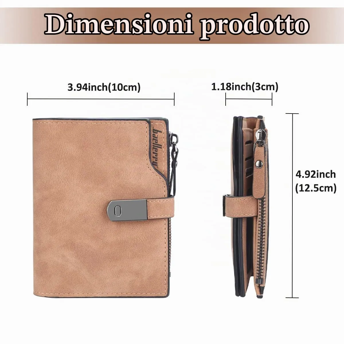 HNOOM Portafoglio Donna Pelle Sintetica Liscia e Morbida (Marrone-S) - immagine 3