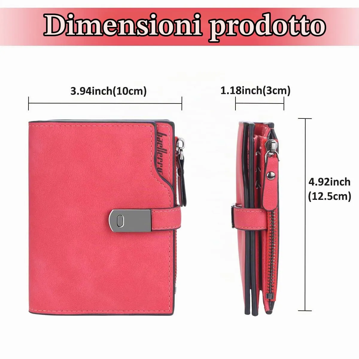 HNOOM Portafoglio Donna Pelle Sintetica Liscia e Morbida (Rosso-S) - immagine 3