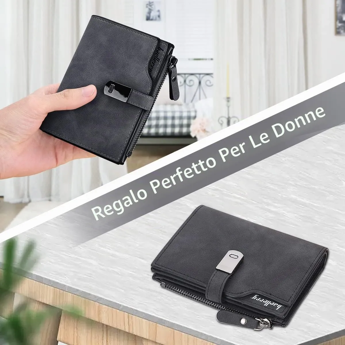HNOOM Portafoglio Donna Pelle Sintetica Liscia e Morbida (Nero-S) - immagine 6
