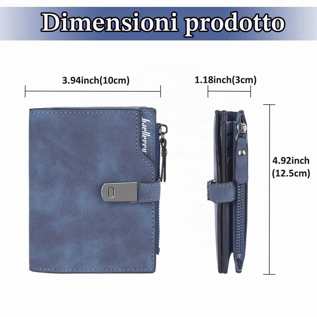 HNOOM Portafoglio Donna Pelle Sintetica Liscia e Morbida (Blu Scuro-S) - immagine 3