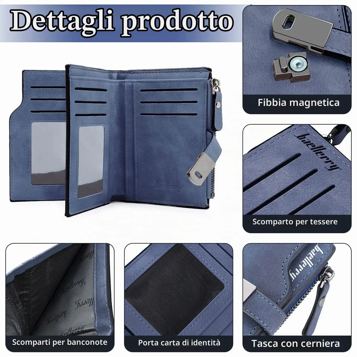 HNOOM Portafoglio Donna Pelle Sintetica Liscia e Morbida (Blu Scuro-S) - immagine 4