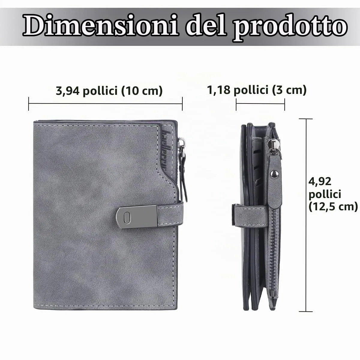 HNOOM Portafoglio Donna Pelle Sintetica Liscia e Morbida (Grigio Scuro-S) - immagine 4