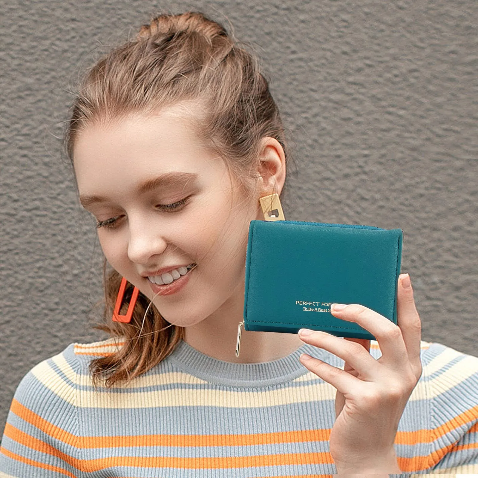 Portafoglio donna piccolo, Borsellino piccolo con grande capacità, Elegante Portamonete donna con con più scomparti per carte di credito Verde marino - immagine 5
