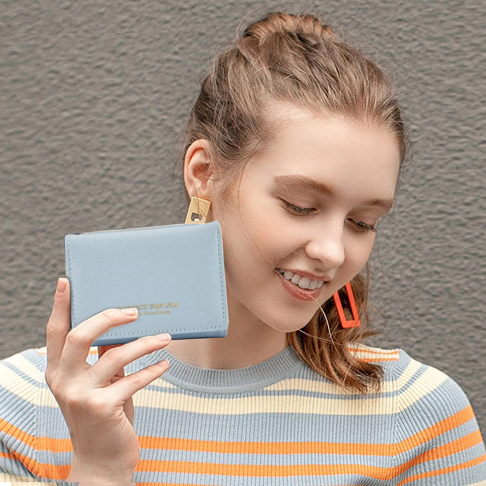 ANYWN Portafogli donna piccolo, Borsellino piccolo con grande capacità, Elegante Portafoglio donna con grande tasca portamonete Azzurro - immagine 2