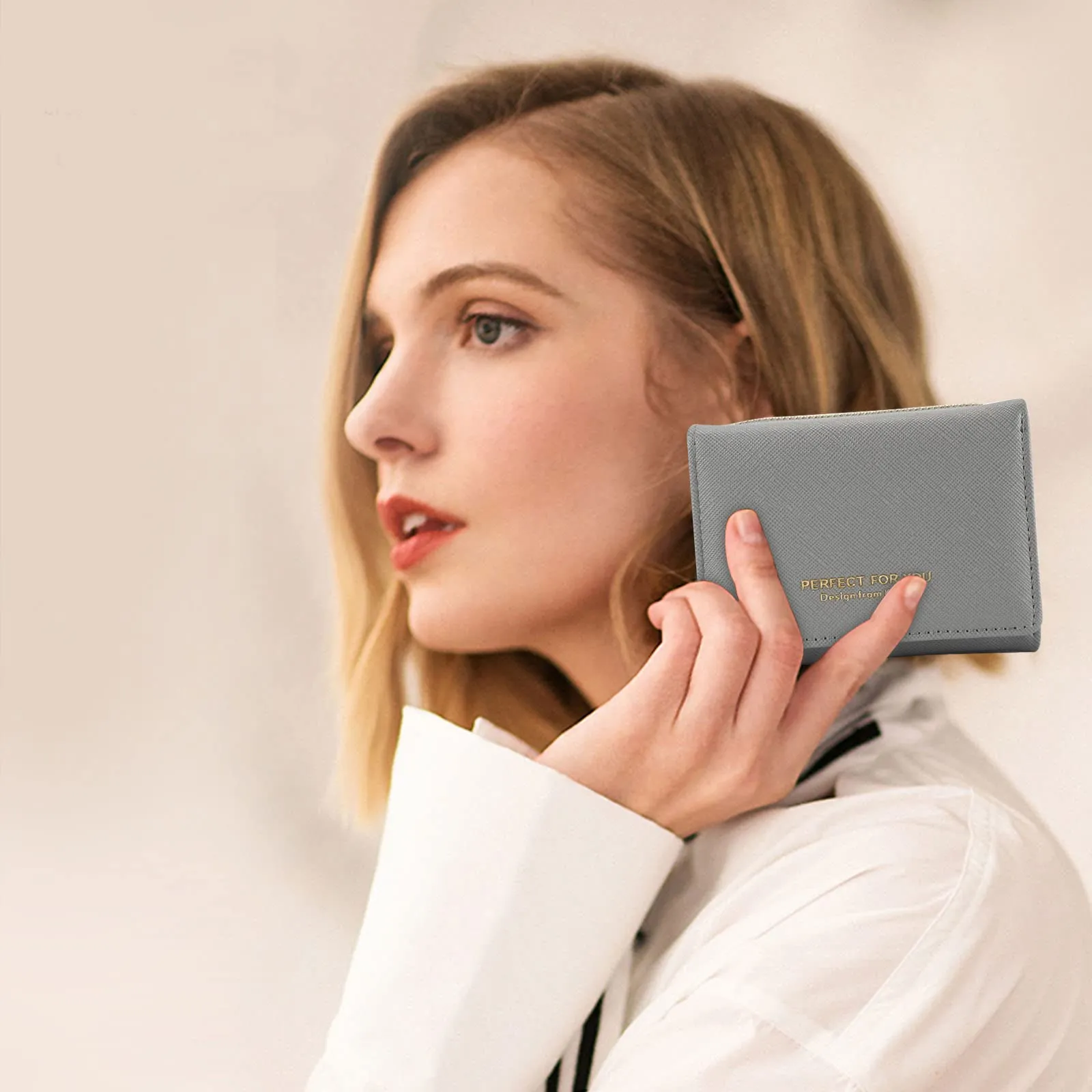 ANYWN Portafogli donna piccolo, Borsellino piccolo con grande capacità, Elegante Portafoglio donna con grande tasca portamonete Grigio scuro - immagine 5