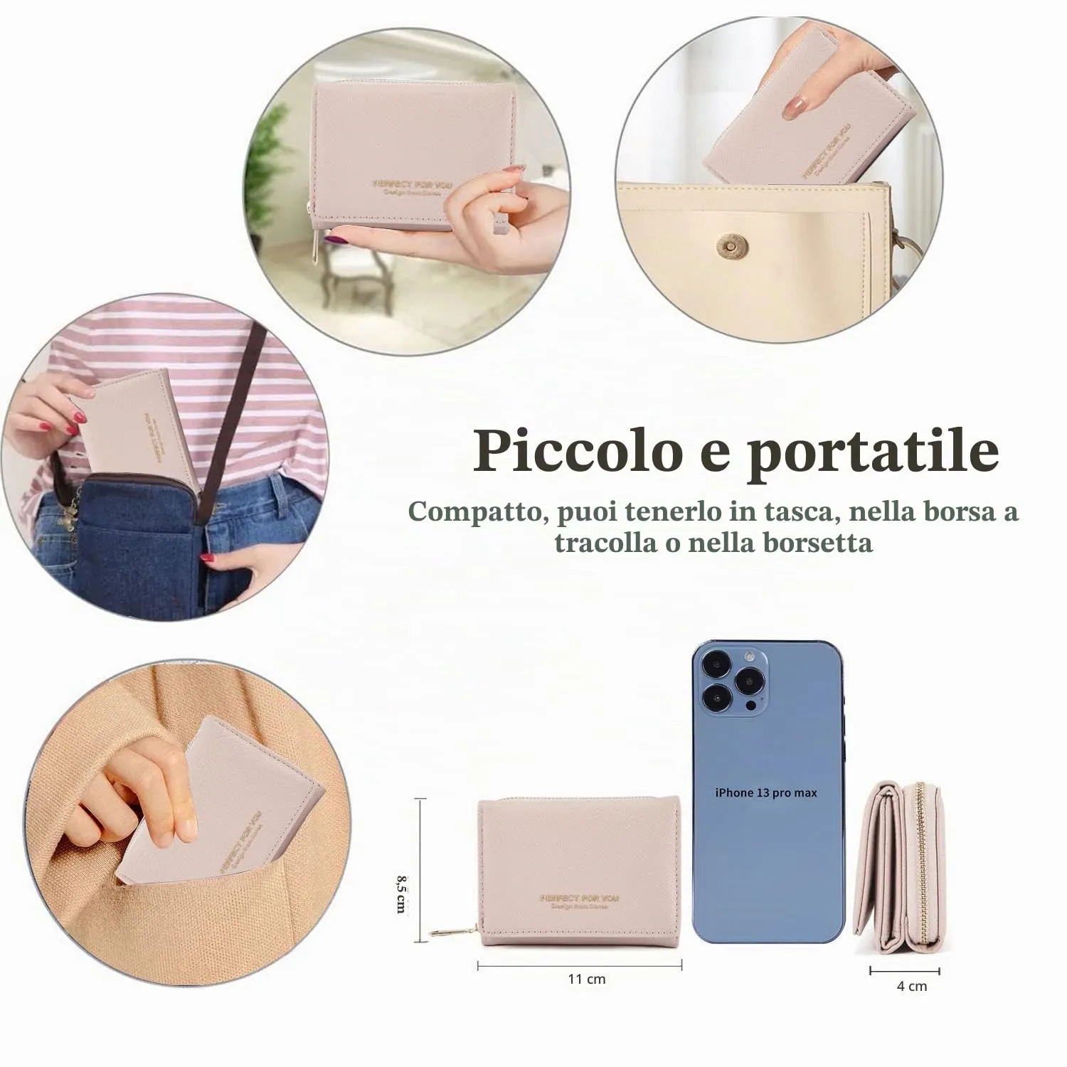 Borsellino da donna, Portafoglio da donna, Portafoglio da donna, Portafoglio da donna con grande capacità, Portafoglio da donna elegante e dolce con grande tasca per monete Rosa chiaro - immagine 3
