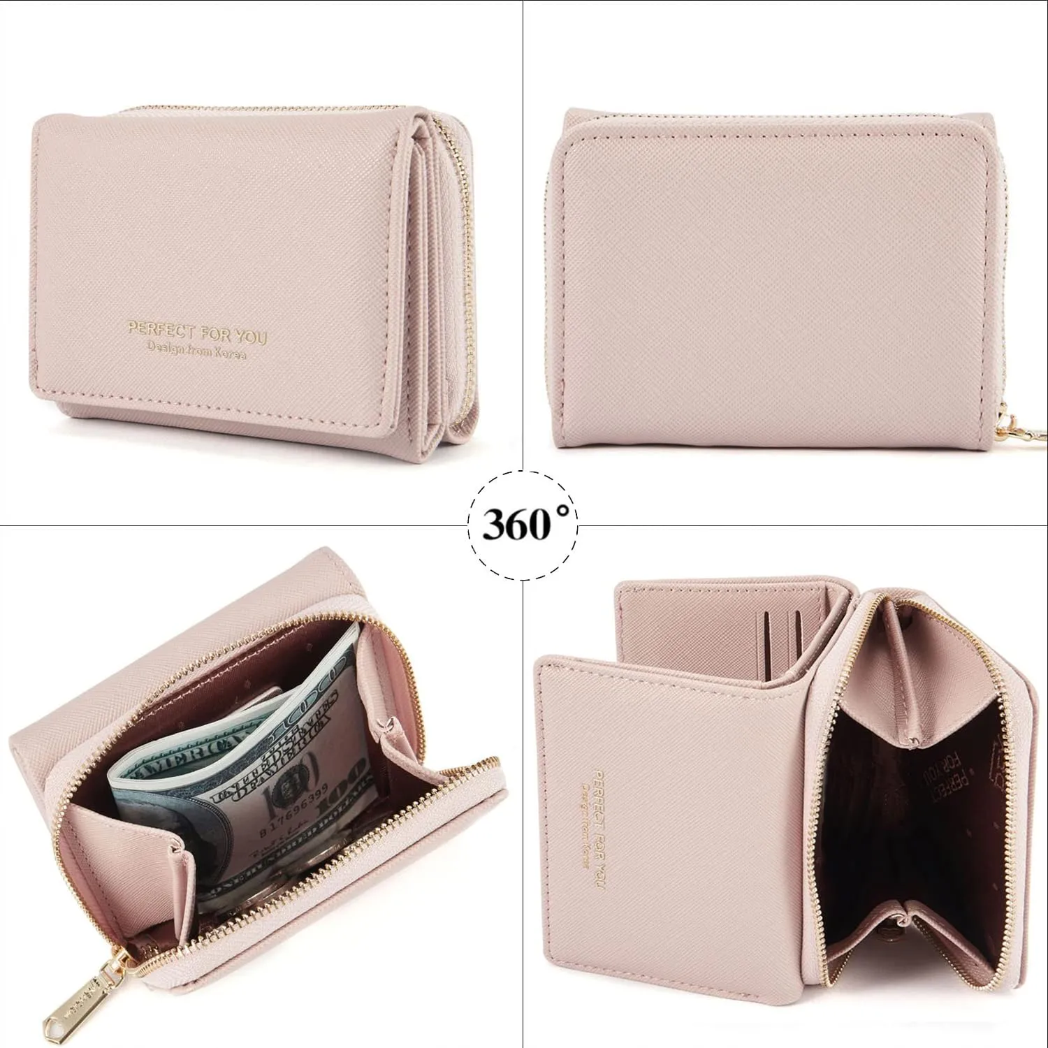 Borsellino da donna, Portafoglio da donna, Portafoglio da donna, Portafoglio da donna con grande capacità, Portafoglio da donna elegante e dolce con grande tasca per monete Rosa chiaro - immagine 4