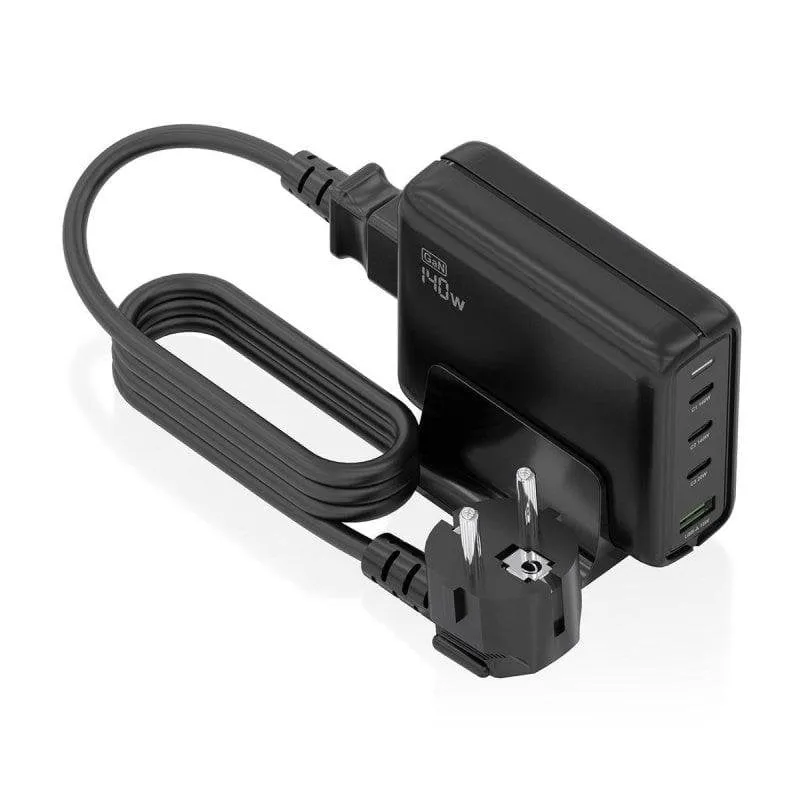 Caricatore da tavolo Aisens ASCH-140W4P056-BK GaN 140W 3xUSB-C PD3.1 1xUSB-A QC3.0 Nero - immagine 1