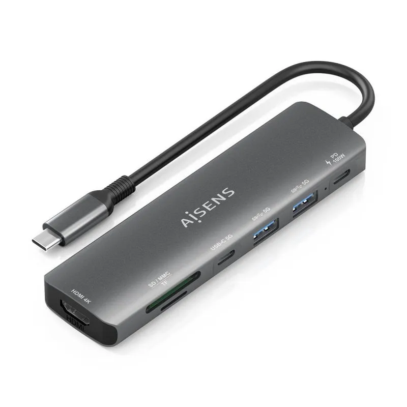Dock USB-C AISENS ASUC-7P026-GR 7 in 1 HDMI 4K USB 3.2 PD 100W Grigio - immagine 1
