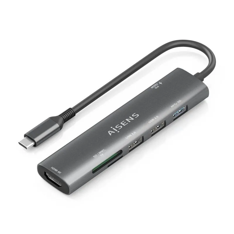 Dock USB-C AISENS ASUC-7P025-GR 7-in-1 HDMI 4K 30Hz PD 100W USB3.0 USB2.0 SD MicroSD Grigio - immagine 1