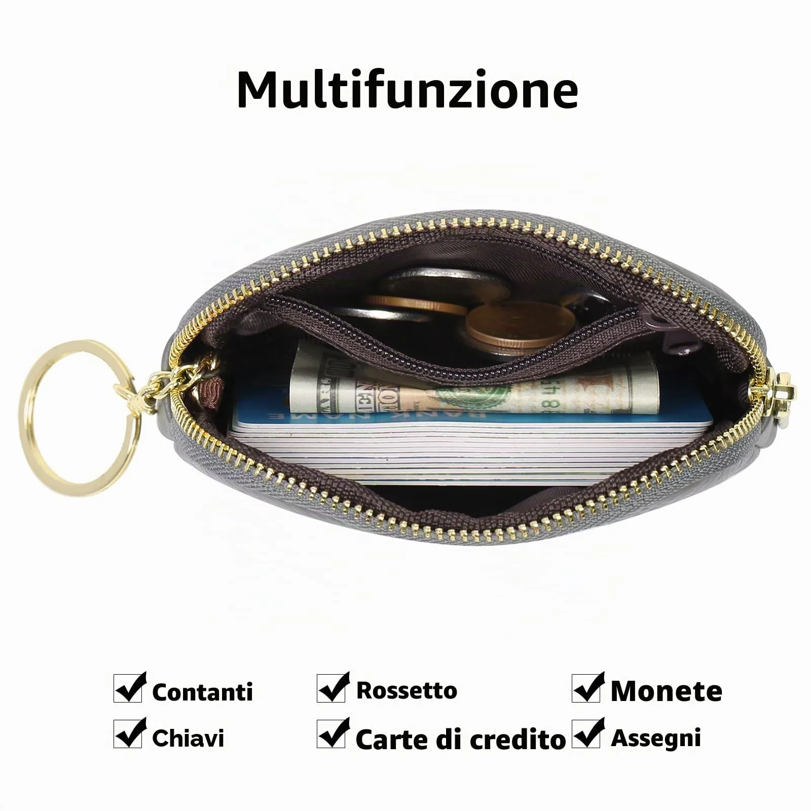 SENDEFN Portafoglio Donna in pelle, Portamonete Donna Slim, Portafoglio Piccolo con Portachiavi e zip, Mini Porta Monete Donna con 2 scomparti - immagine 2