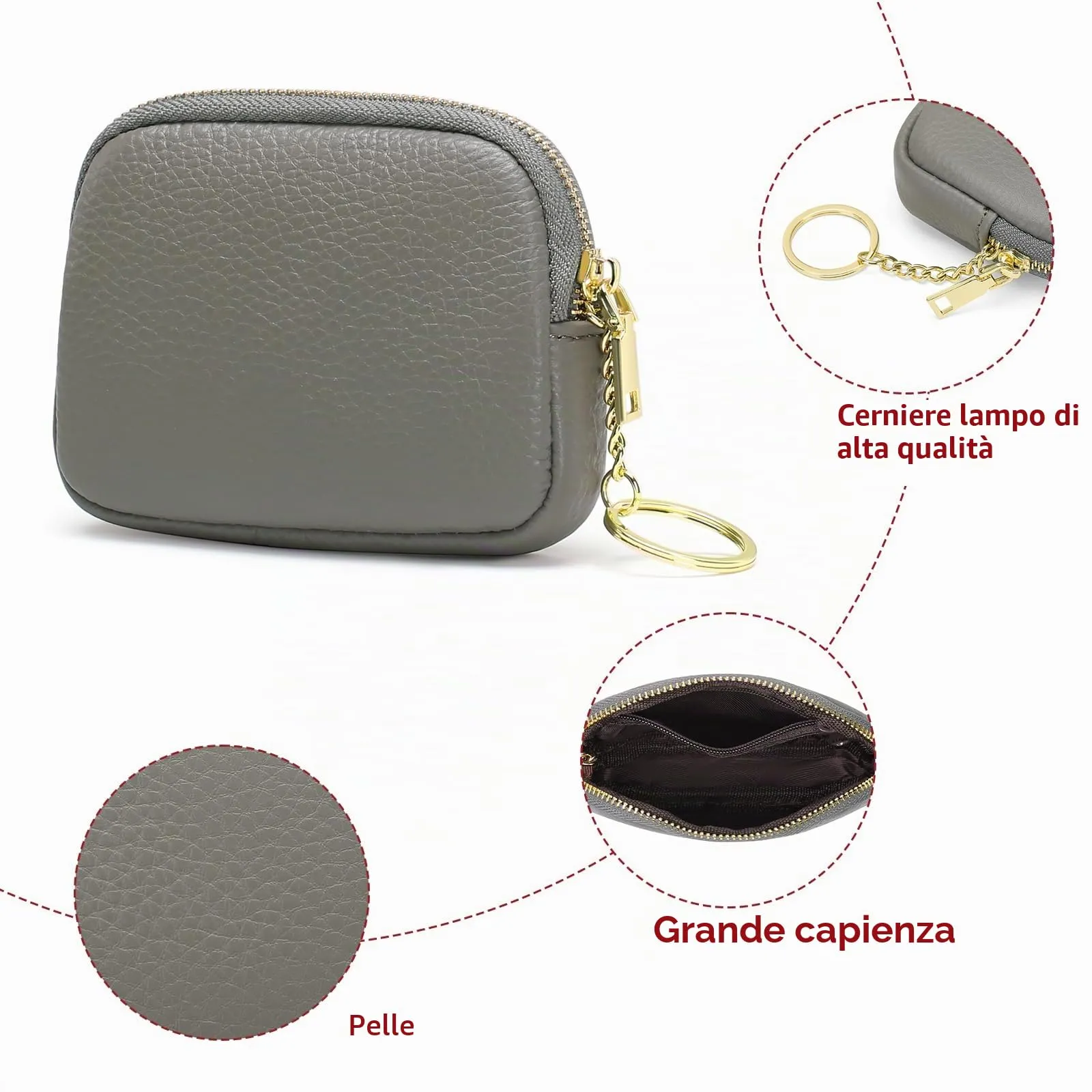 SENDEFN Portafoglio Donna in pelle, Portamonete Donna Slim, Portafoglio Piccolo con Portachiavi e zip, Mini Porta Monete Donna con 2 scomparti - immagine 5