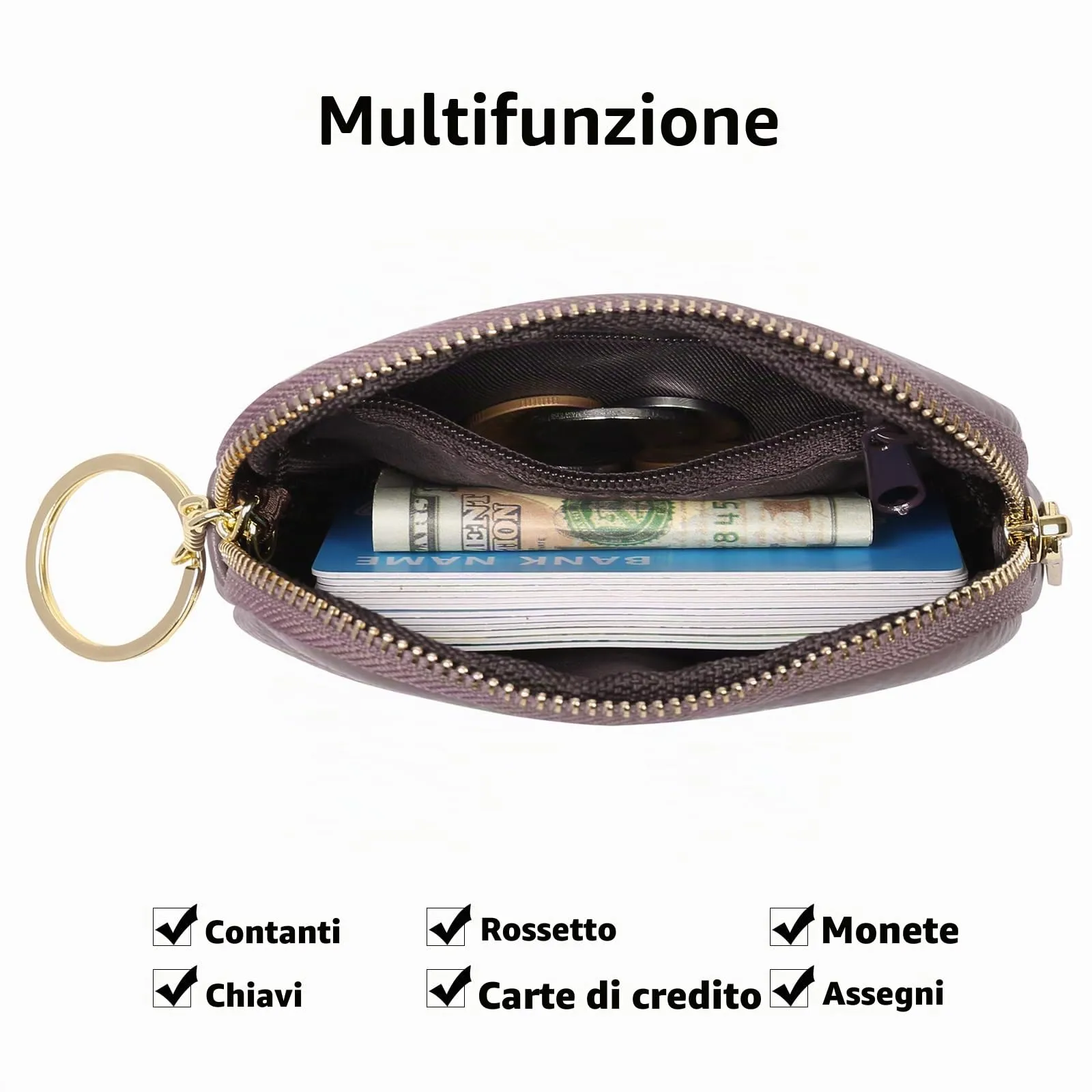 SENDEFN Portafoglio Donna in pelle, Portamonete Donna Slim, Portafoglio Piccolo con Portachiavi e zip, Mini Porta Monete Donna con 2 scomparti - immagine 2