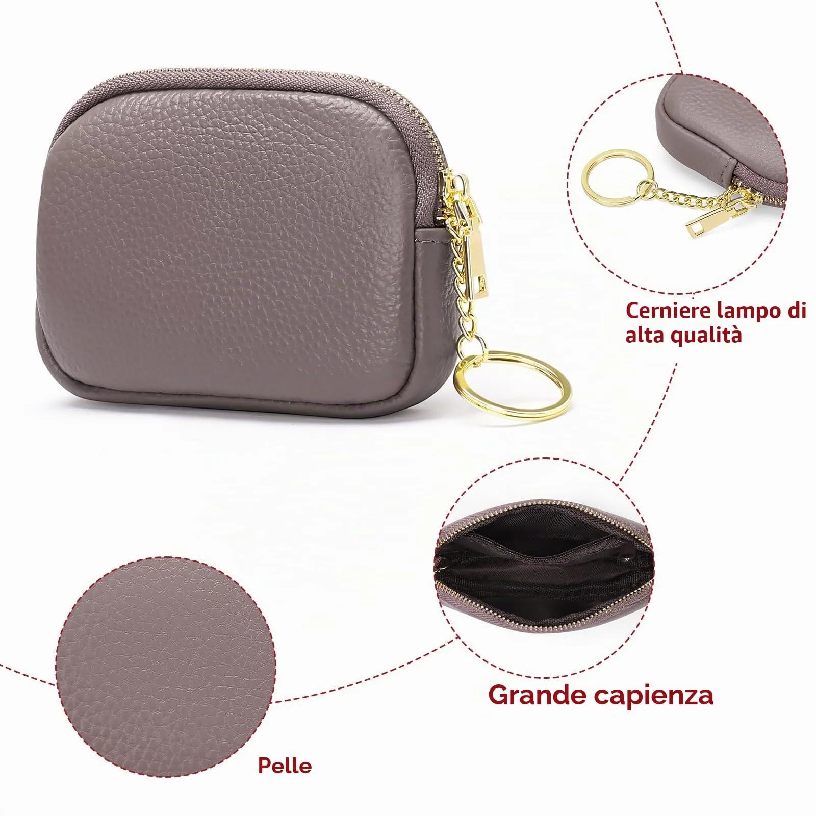 SENDEFN Portafoglio Donna in pelle, Portamonete Donna Slim, Portafoglio Piccolo con Portachiavi e zip, Mini Porta Monete Donna con 2 scomparti - immagine 5