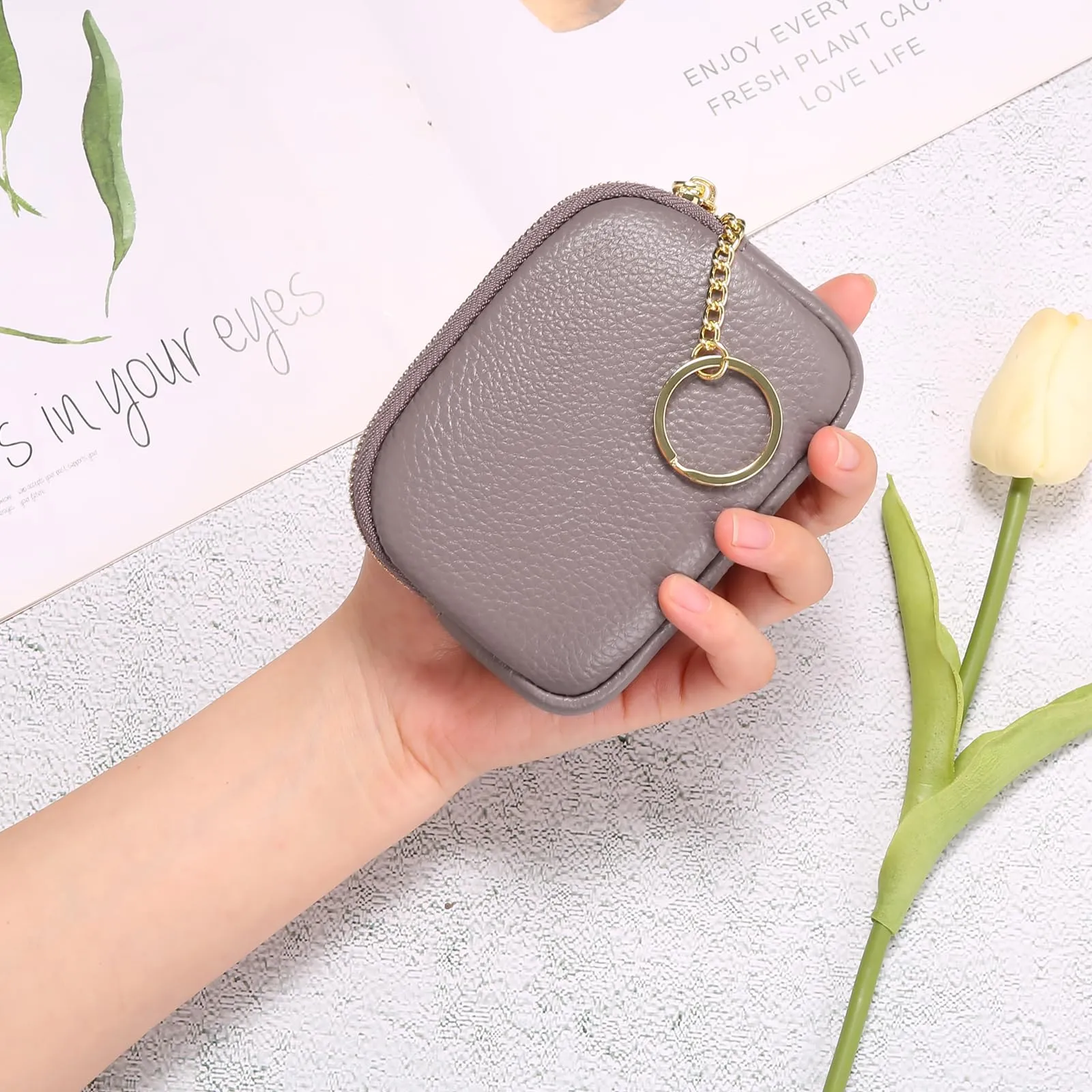 SENDEFN Portafoglio Donna in pelle, Portamonete Donna Slim, Portafoglio Piccolo con Portachiavi e zip, Mini Porta Monete Donna con 2 scomparti - immagine 7