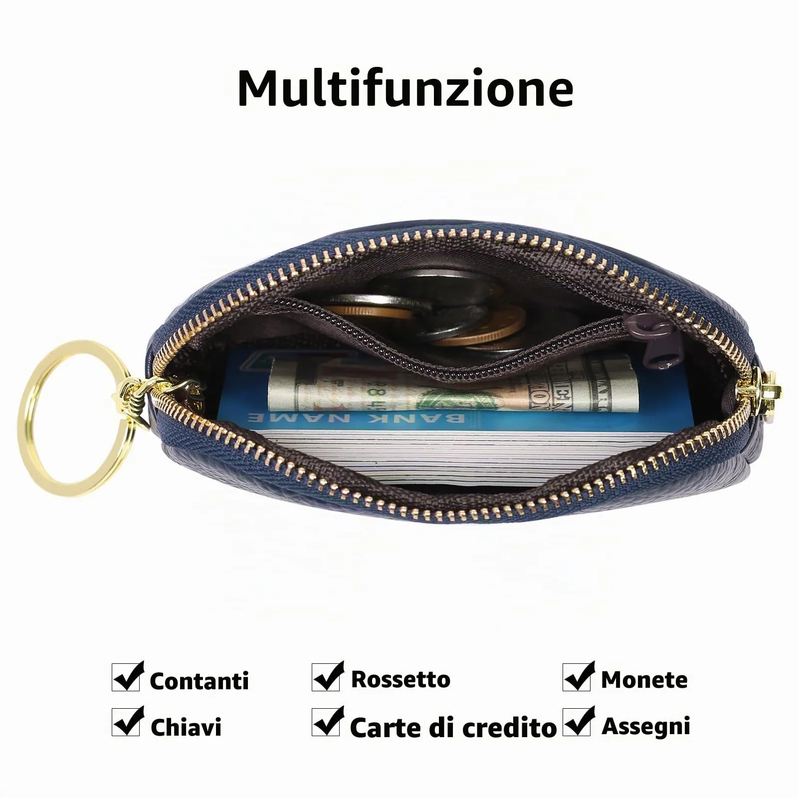 SENDEFN Portafoglio Donna in pelle, Portamonete Donna Slim, Portafoglio Piccolo con Portachiavi e zip, Mini Porta Monete Donna con 2 scomparti - immagine 2