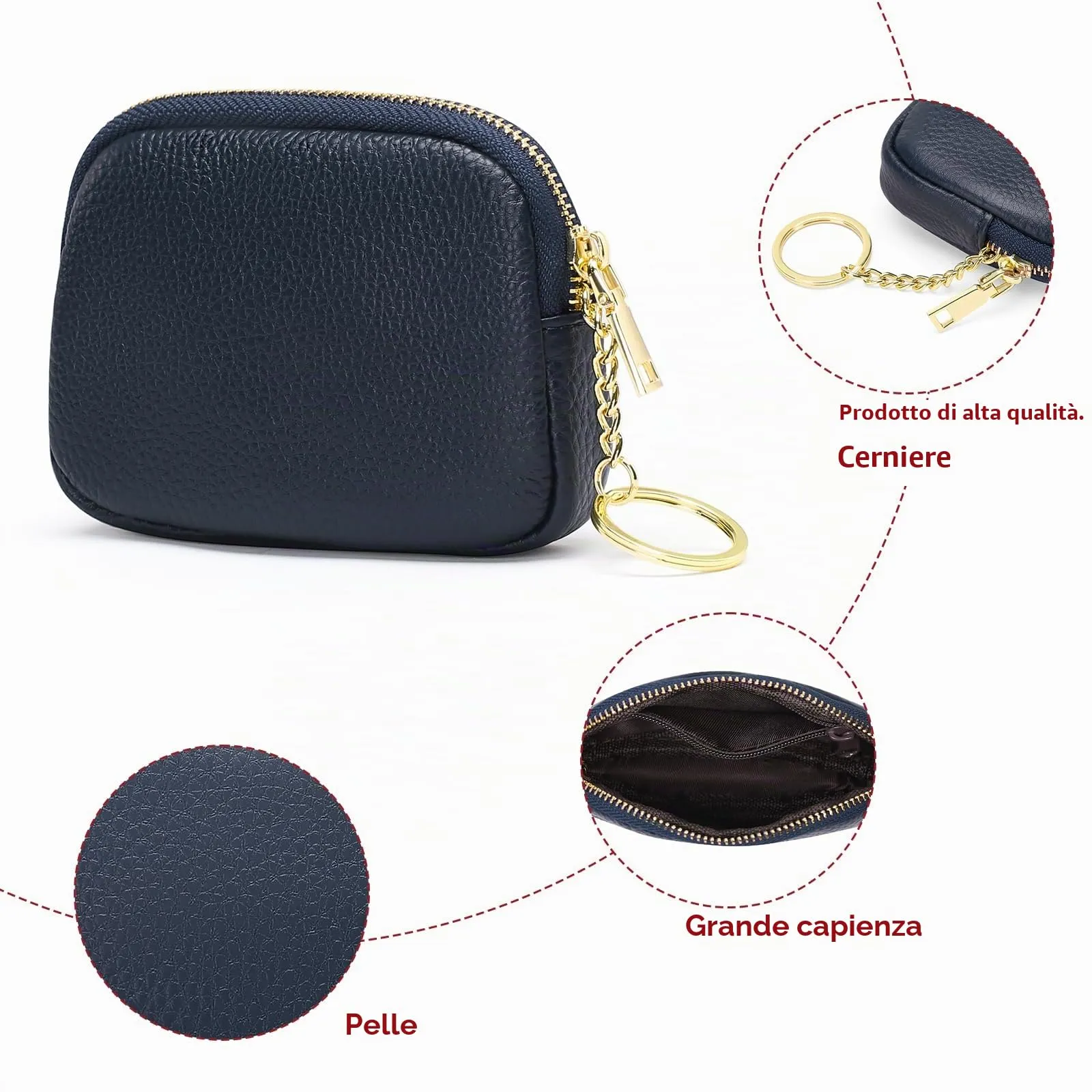 SENDEFN Portafoglio Donna in pelle, Portamonete Donna Slim, Portafoglio Piccolo con Portachiavi e zip, Mini Porta Monete Donna con 2 scomparti - immagine 5