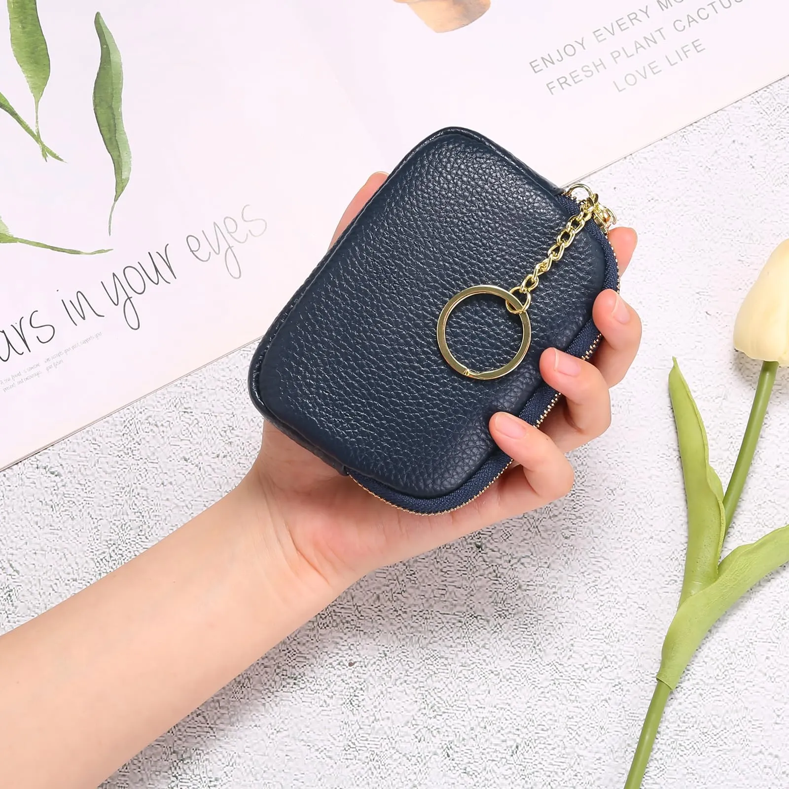 SENDEFN Portafoglio Donna in pelle, Portamonete Donna Slim, Portafoglio Piccolo con Portachiavi e zip, Mini Porta Monete Donna con 2 scomparti - immagine 7