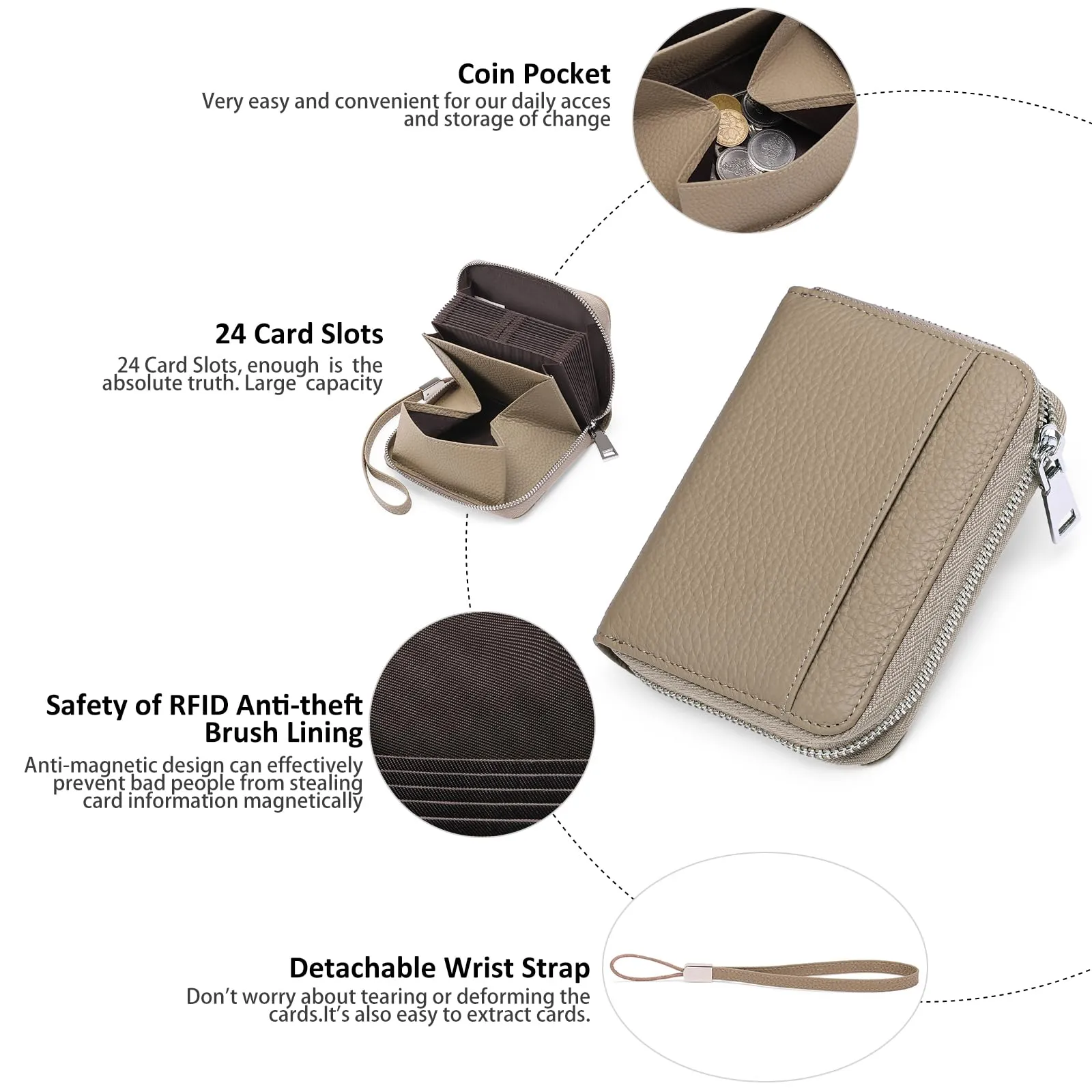 SENDEFN Portafoglio Donna in Pelle Cerniera Portamonete Piccolo Portafogli con Blocco RFID Porta Tessere Porta Carte di Credito Donna con 24 Scomparti per Carte - immagine 3