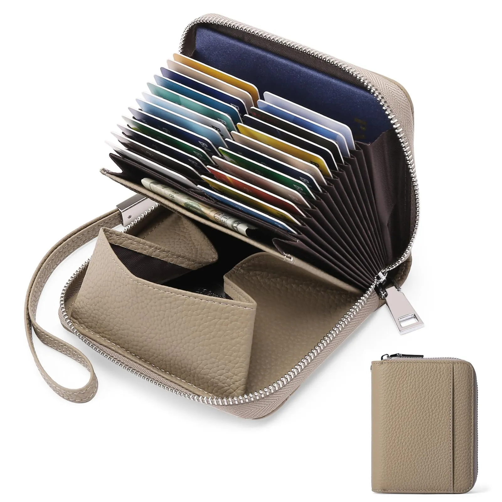 SENDEFN Portafoglio Donna in Pelle Cerniera Portamonete Piccolo Portafogli con Blocco RFID Porta Tessere Porta Carte di Credito Donna con 24 Scomparti per Carte - immagine 5