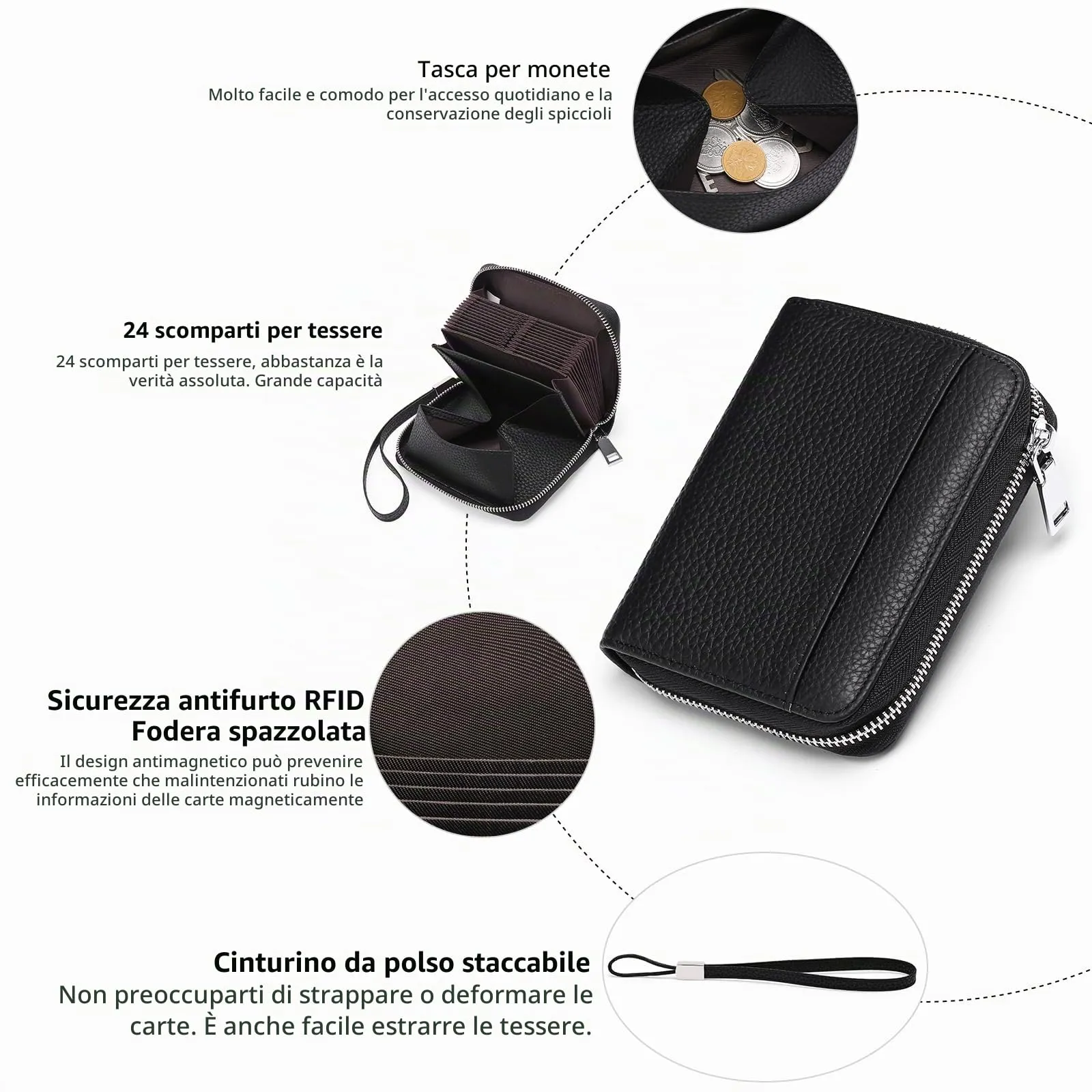 SENDEFN Portafoglio Donna in Pelle Cerniera Portamonete Piccolo Portafogli con Blocco RFID Porta Tessere Porta Carte di Credito Donna con 24 Scomparti per Carte - immagine 3