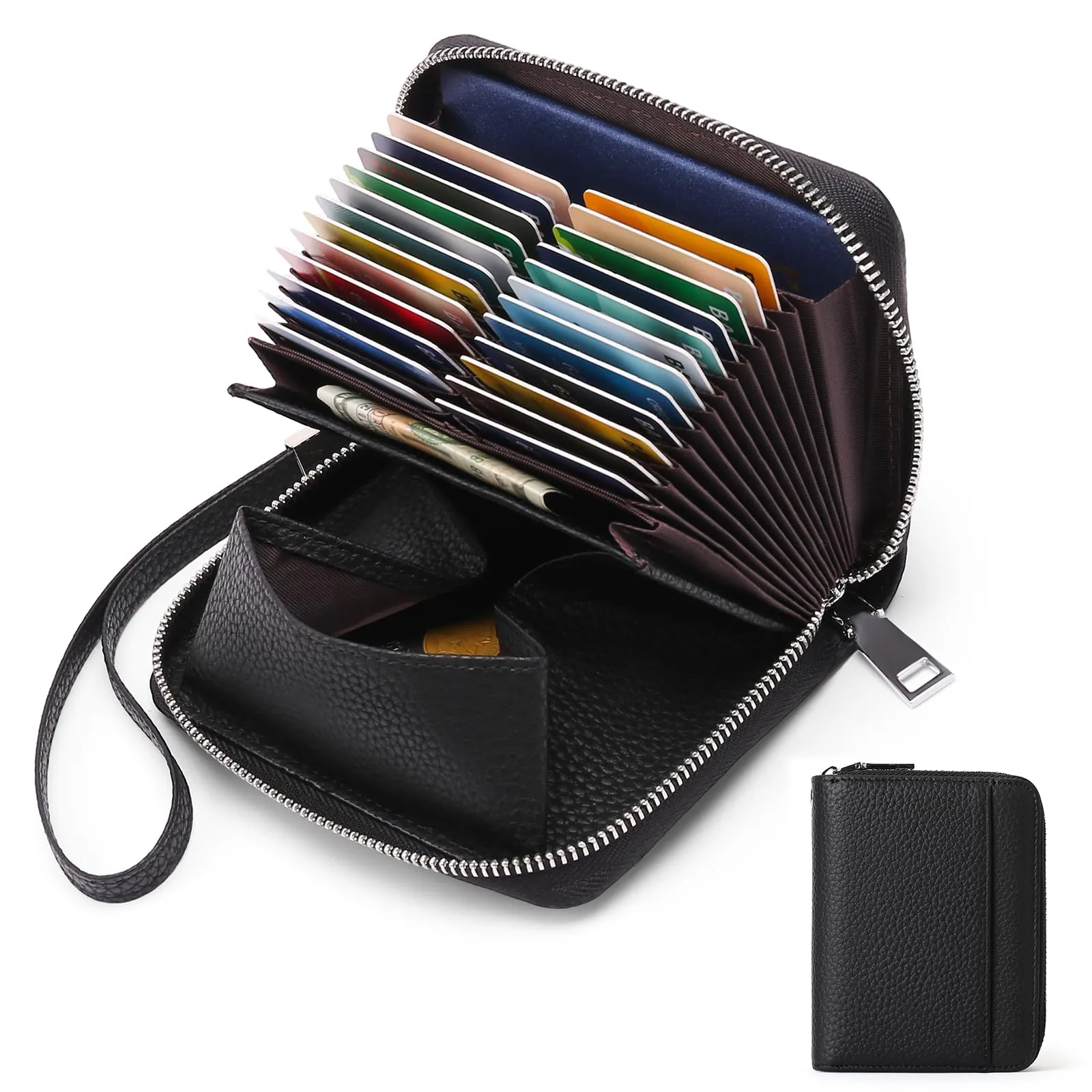 SENDEFN Portafoglio Donna in Pelle Cerniera Portamonete Piccolo Portafogli con Blocco RFID Porta Tessere Porta Carte di Credito Donna con 24 Scomparti per Carte - immagine 5