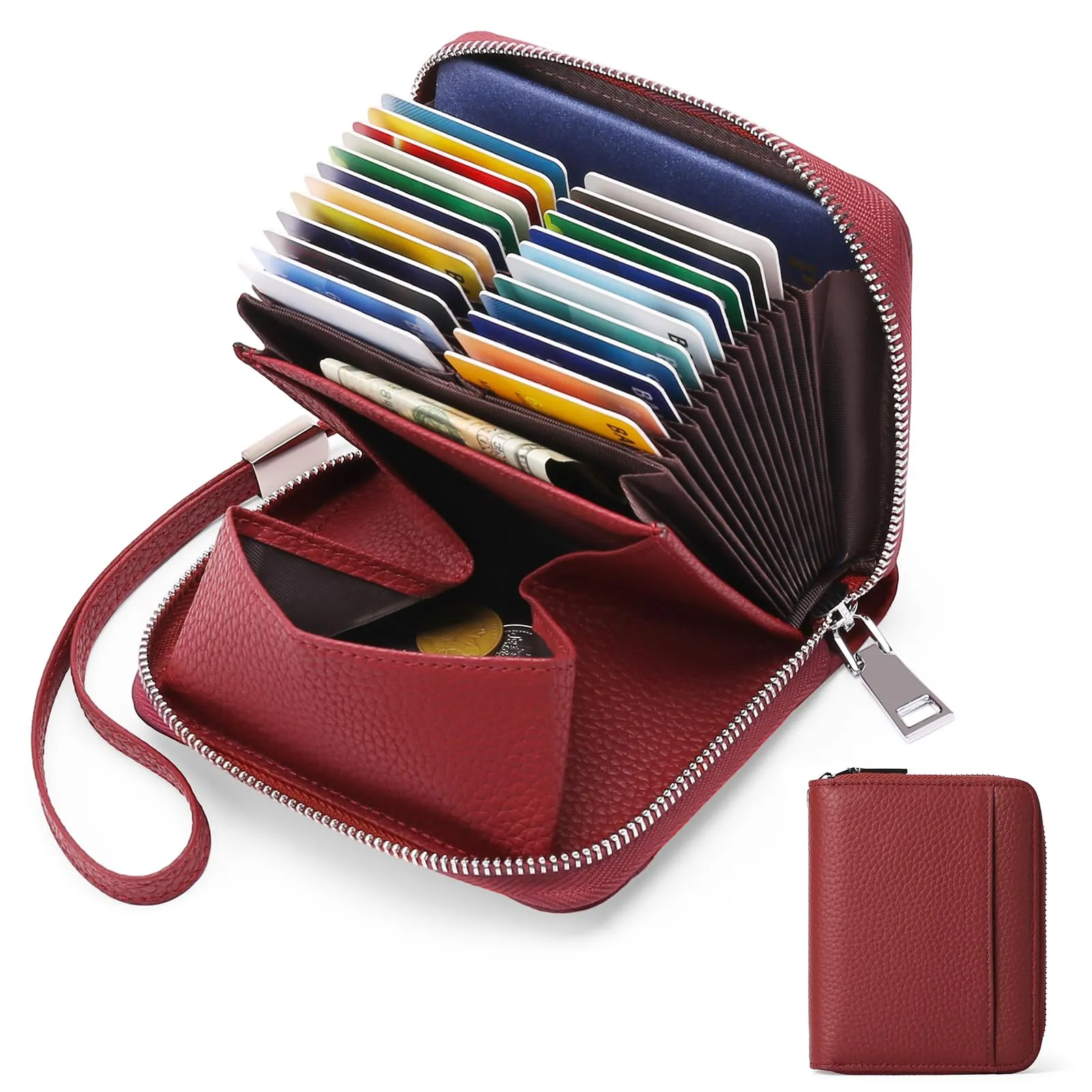 SENDEFN Portafoglio Donna in Pelle Cerniera Portamonete Piccolo Portafogli con Blocco RFID Porta Tessere Porta Carte di Credito Donna con 24 Scomparti per Carte - immagine 1