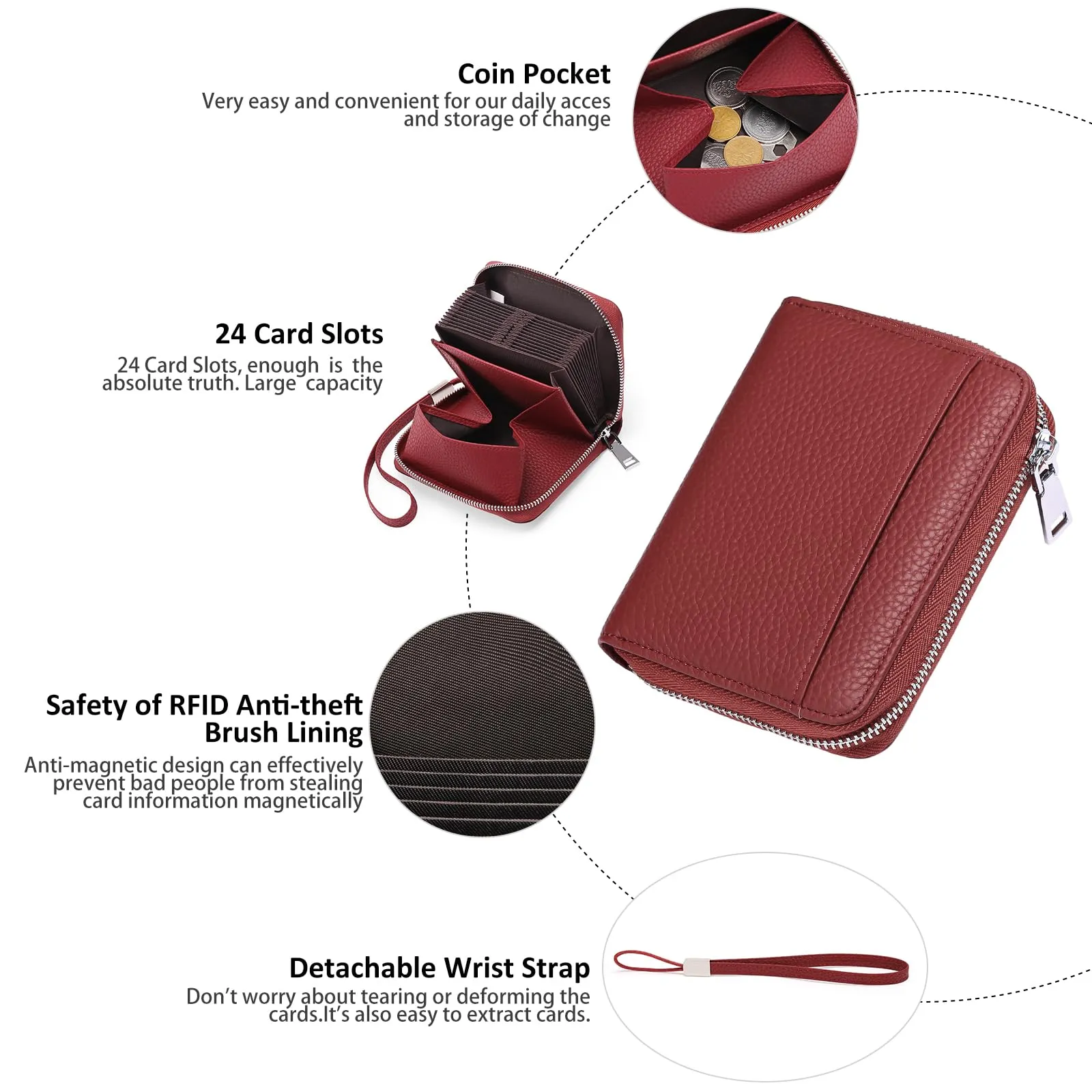 SENDEFN Portafoglio Donna in Pelle Cerniera Portamonete Piccolo Portafogli con Blocco RFID Porta Tessere Porta Carte di Credito Donna con 24 Scomparti per Carte - immagine 3