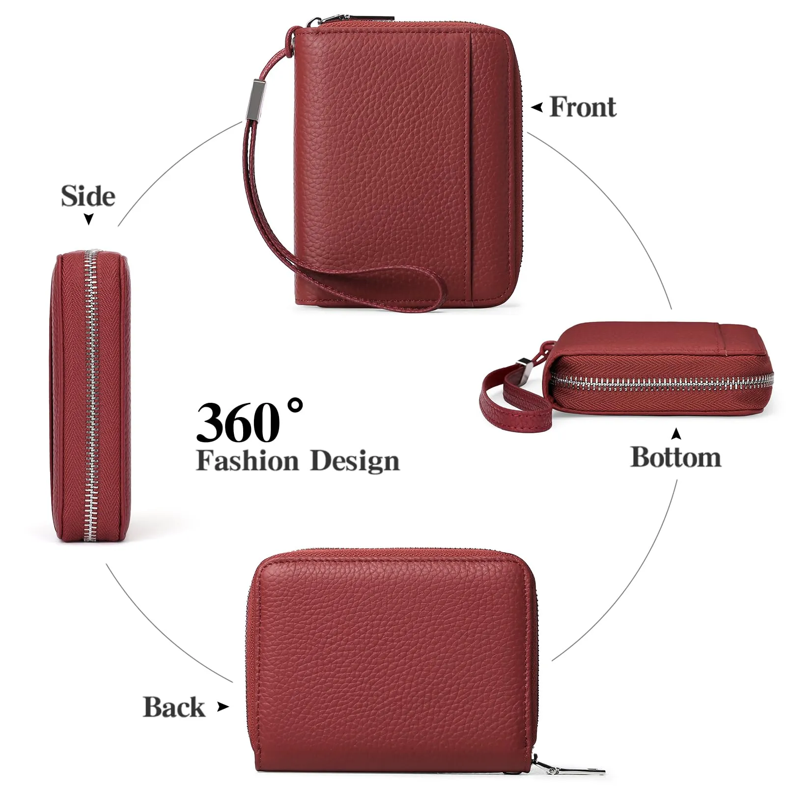 SENDEFN Portafoglio Donna in Pelle Cerniera Portamonete Piccolo Portafogli con Blocco RFID Porta Tessere Porta Carte di Credito Donna con 24 Scomparti per Carte - immagine 4