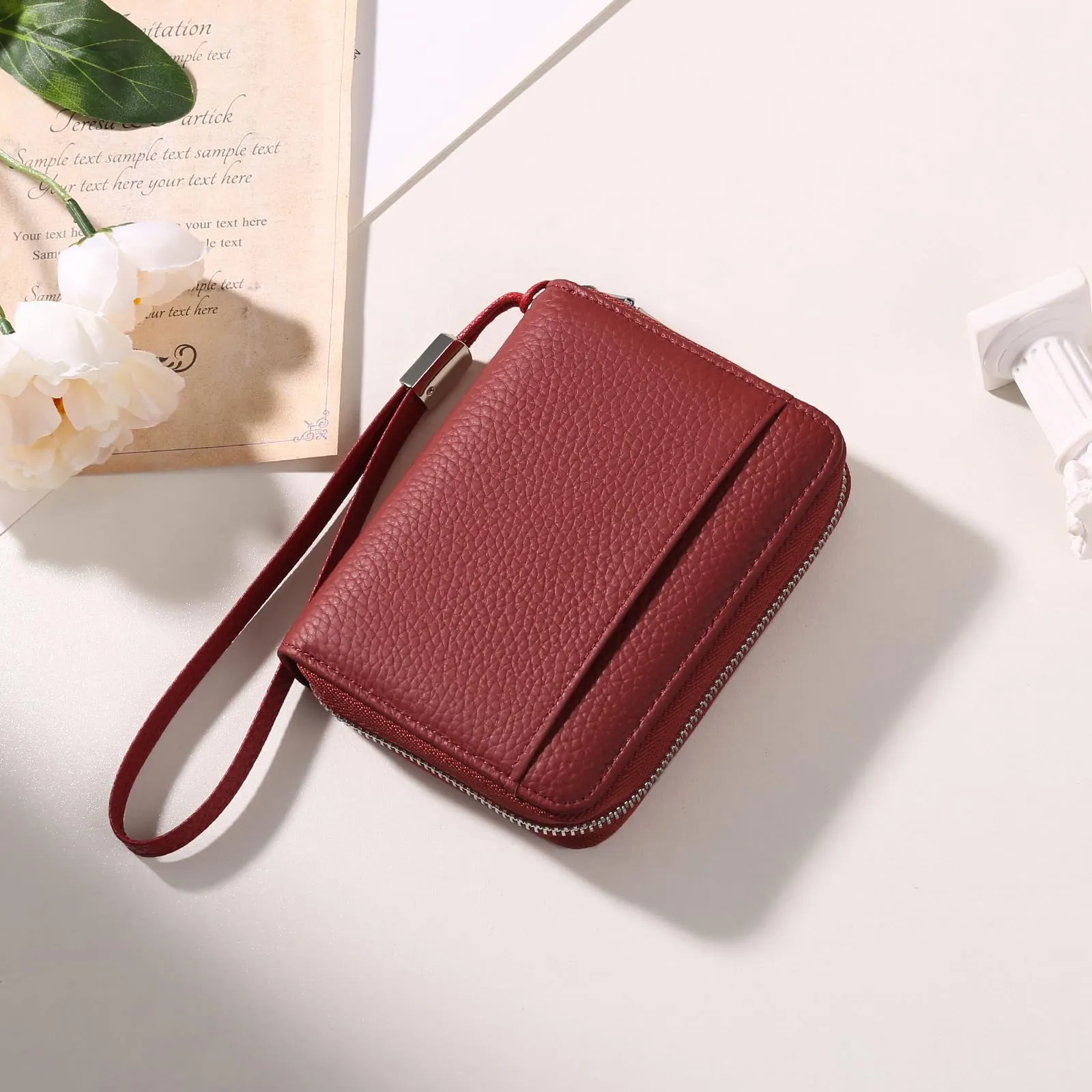 SENDEFN Portafoglio Donna in Pelle Cerniera Portamonete Piccolo Portafogli con Blocco RFID Porta Tessere Porta Carte di Credito Donna con 24 Scomparti per Carte - immagine 7