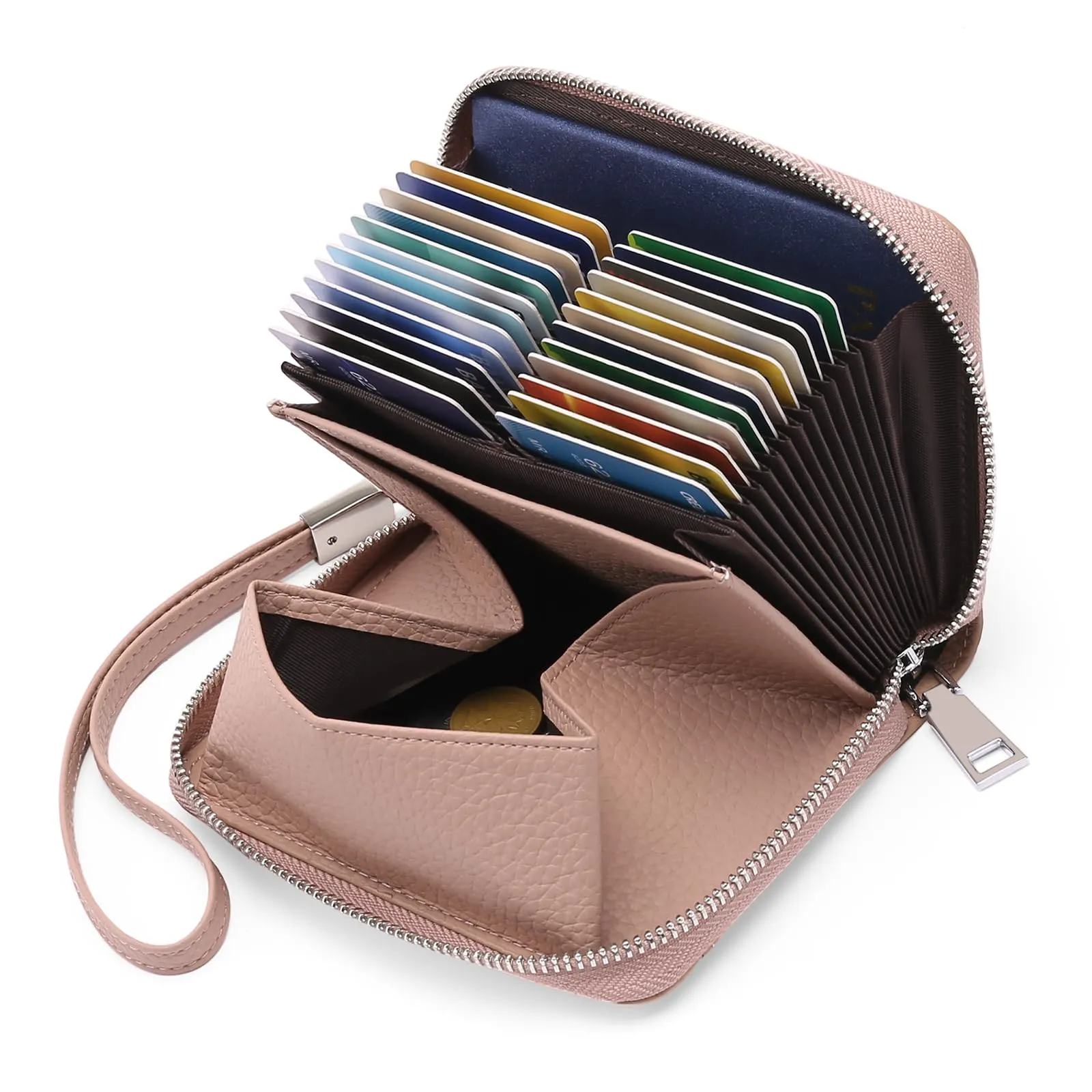 SENDEFN Portafoglio Donna in Pelle Cerniera Portamonete Piccolo Portafogli con Blocco RFID Porta Tessere Porta Carte di Credito Donna con 24 Scomparti per Carte - immagine 1