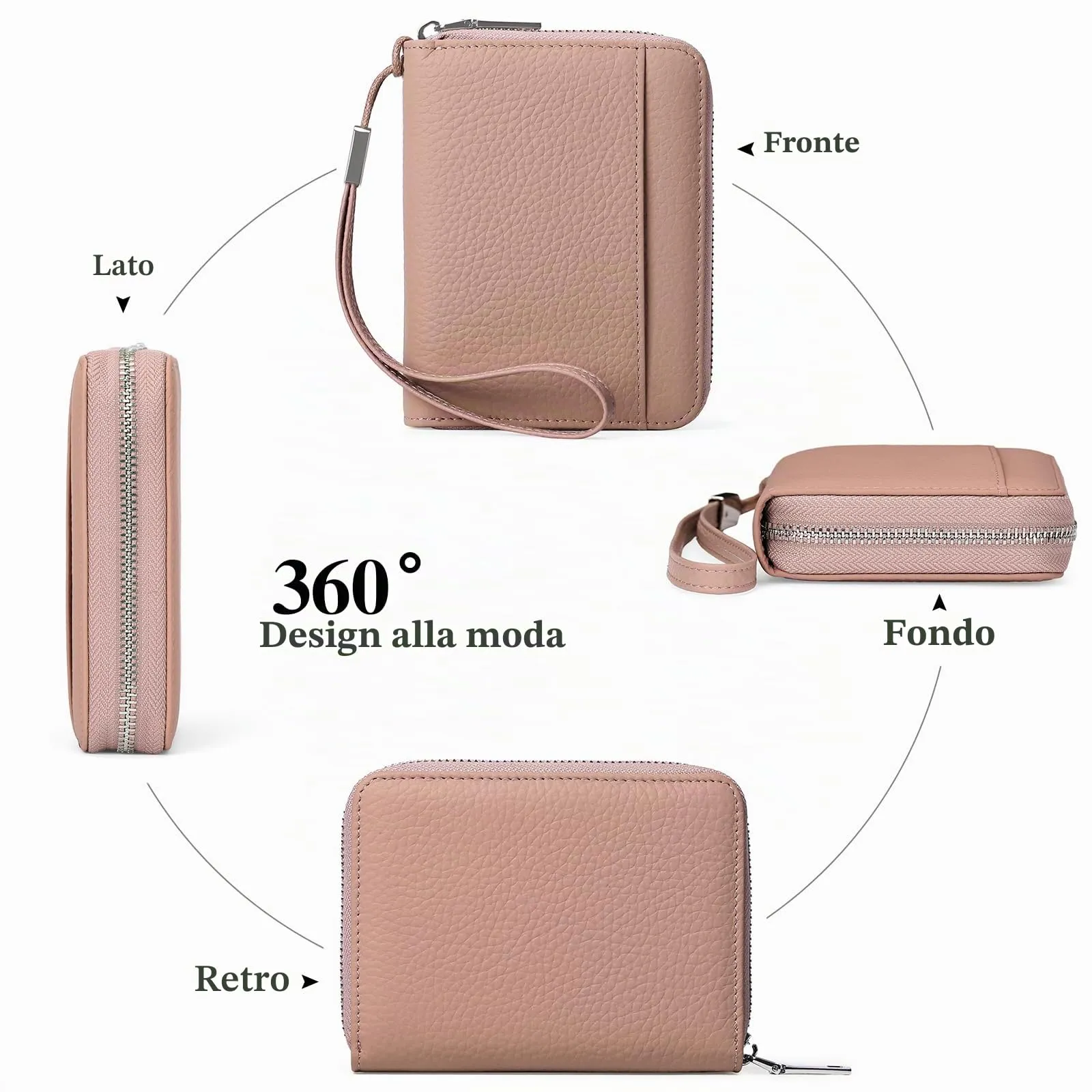 SENDEFN Portafoglio Donna in Pelle Cerniera Portamonete Piccolo Portafogli con Blocco RFID Porta Tessere Porta Carte di Credito Donna con 24 Scomparti per Carte - immagine 5