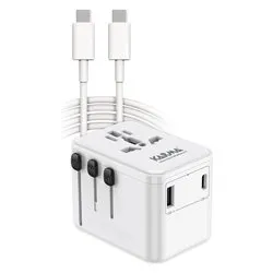 Adattatore da viaggio con cavetto USB C Australia, Europa, Regno Unito, USA 110-240V Bianco CC 9602USBC - immagine 1