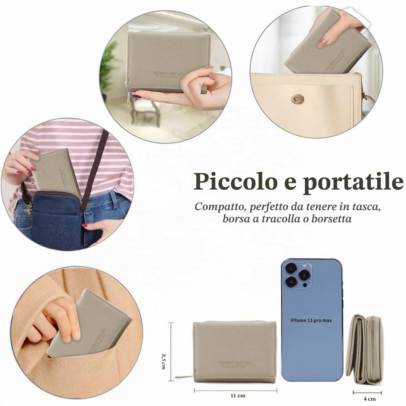 Borsellino da donna, Portafoglio da donna, Portafoglio da donna, Portafoglio da donna con grande capacità, Portafoglio da donna elegante e dolce con grande tasca per monete Cachi - immagine 3