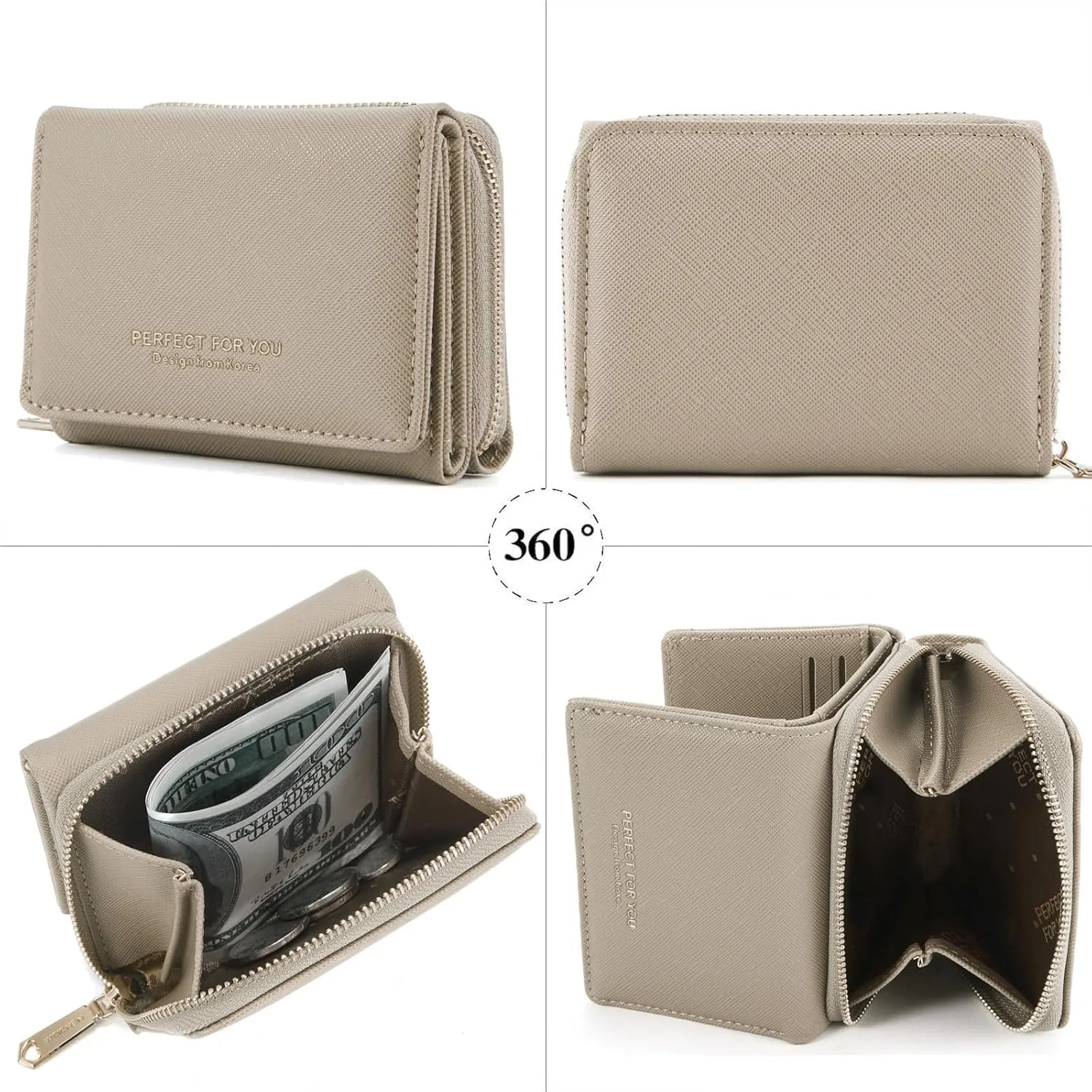 Borsellino da donna, Portafoglio da donna, Portafoglio da donna, Portafoglio da donna con grande capacità, Portafoglio da donna elegante e dolce con grande tasca per monete Cachi - immagine 4
