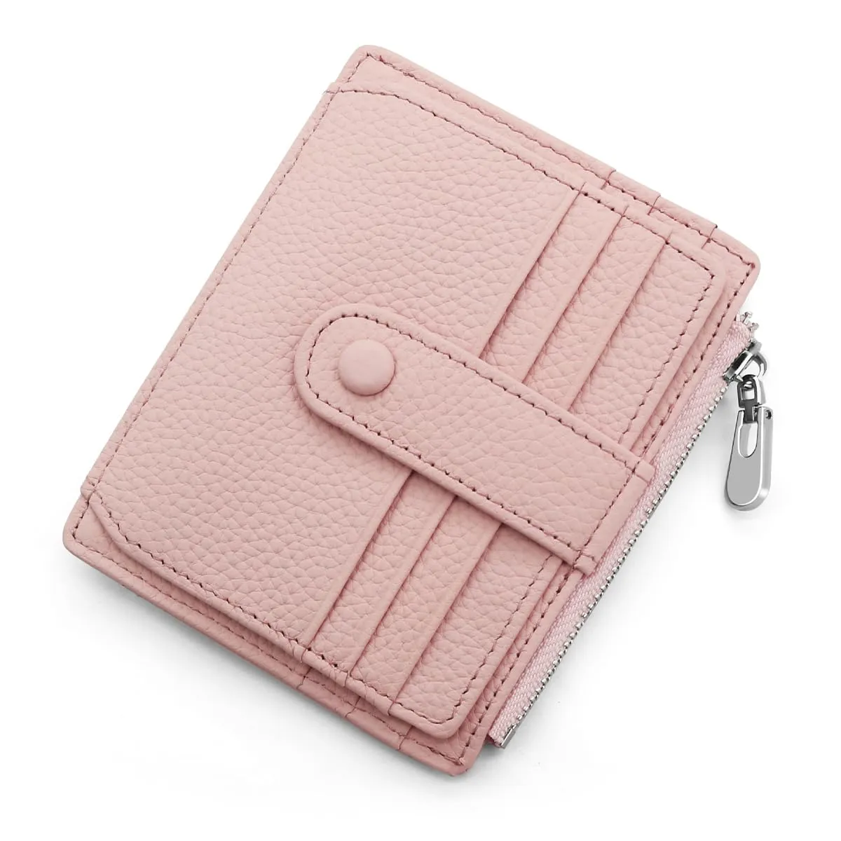 REETEE Porta Carte Credito Uomo e Donna RFID Blocco Portafoglio Sottile con Portamonete Vera Pelle Portacarte di Credito con Cerniera, Portacarte Uomo Slim con 14 Slot per Schede (Rosa) - immagine 1