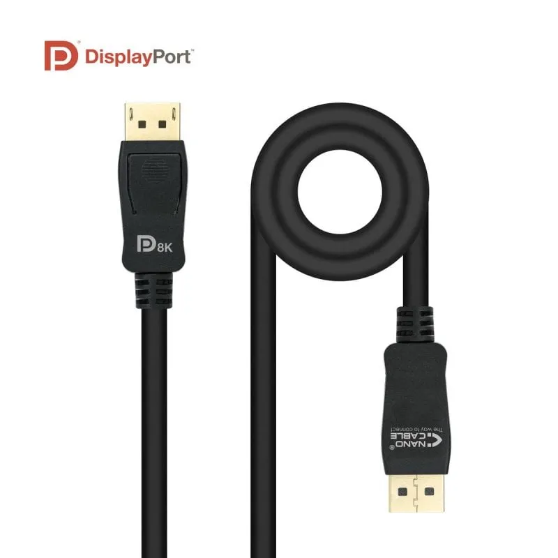 Cavo DisplayPort Nanocable 1.4 Certificato VESA 1.5 m 8K HDR Nero Cavo DisplayPort Nanocable 1.4 Certificato VESA 1.5 m 8K HDR Nero - immagine 1
