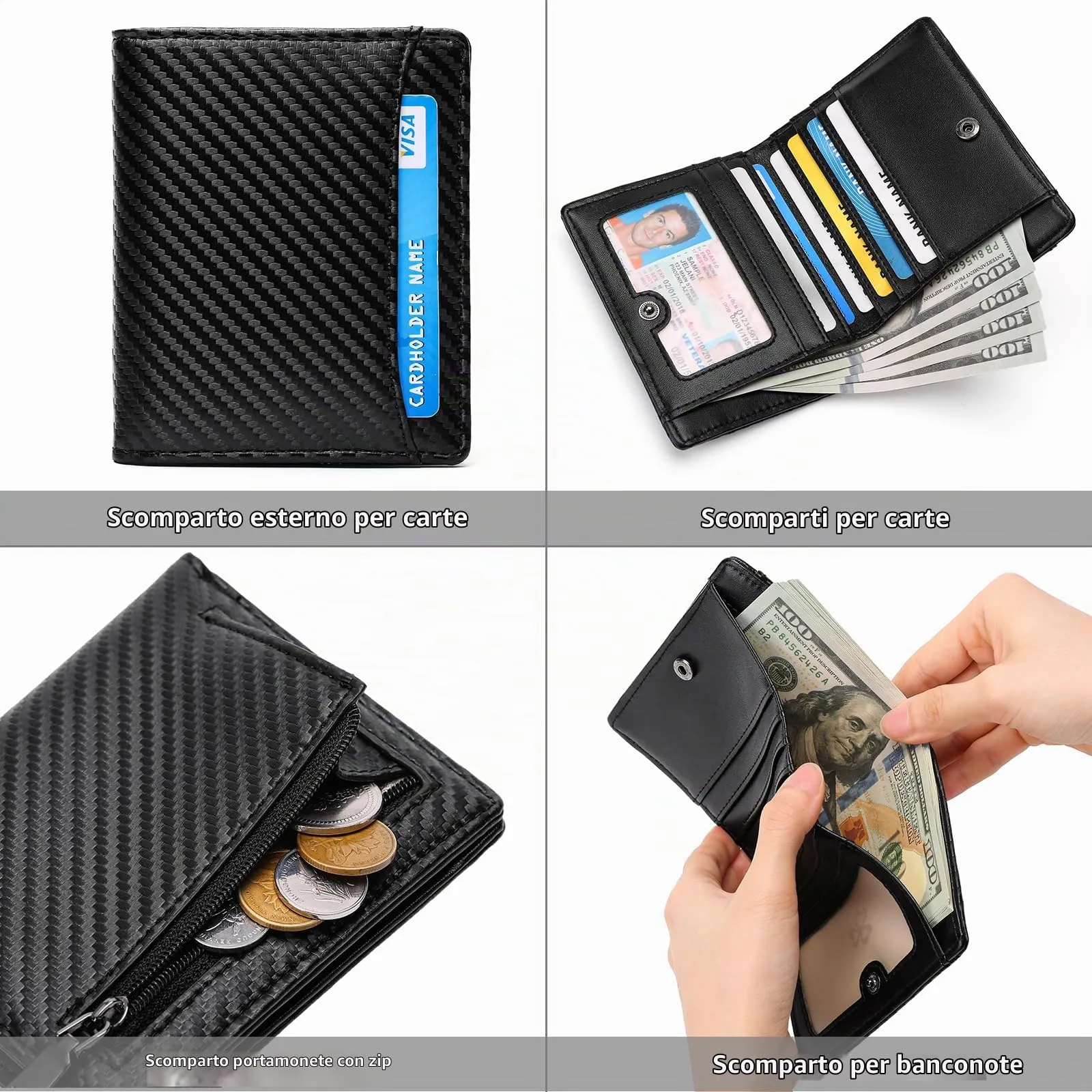 GAEKEAO Portafoglio Uomo Piccolo Portamonete con Protezione RFID slim 8 Porta Carte di Credito mini portafoglio uomo Pelle - immagine 2