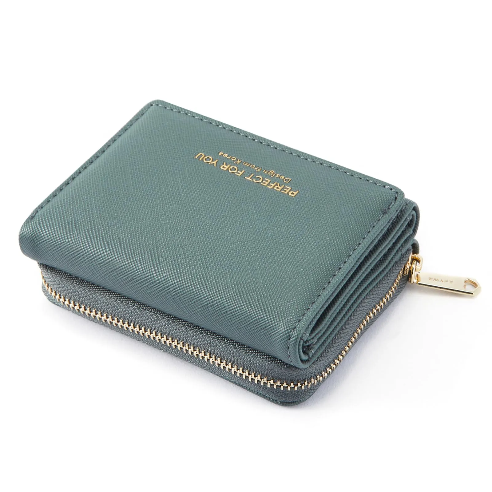 ANYWN Portafogli donna piccolo, Borsellino piccolo con grande capacità, Elegante Portafoglio donna con grande tasca portamonete Blu grigio - immagine 1