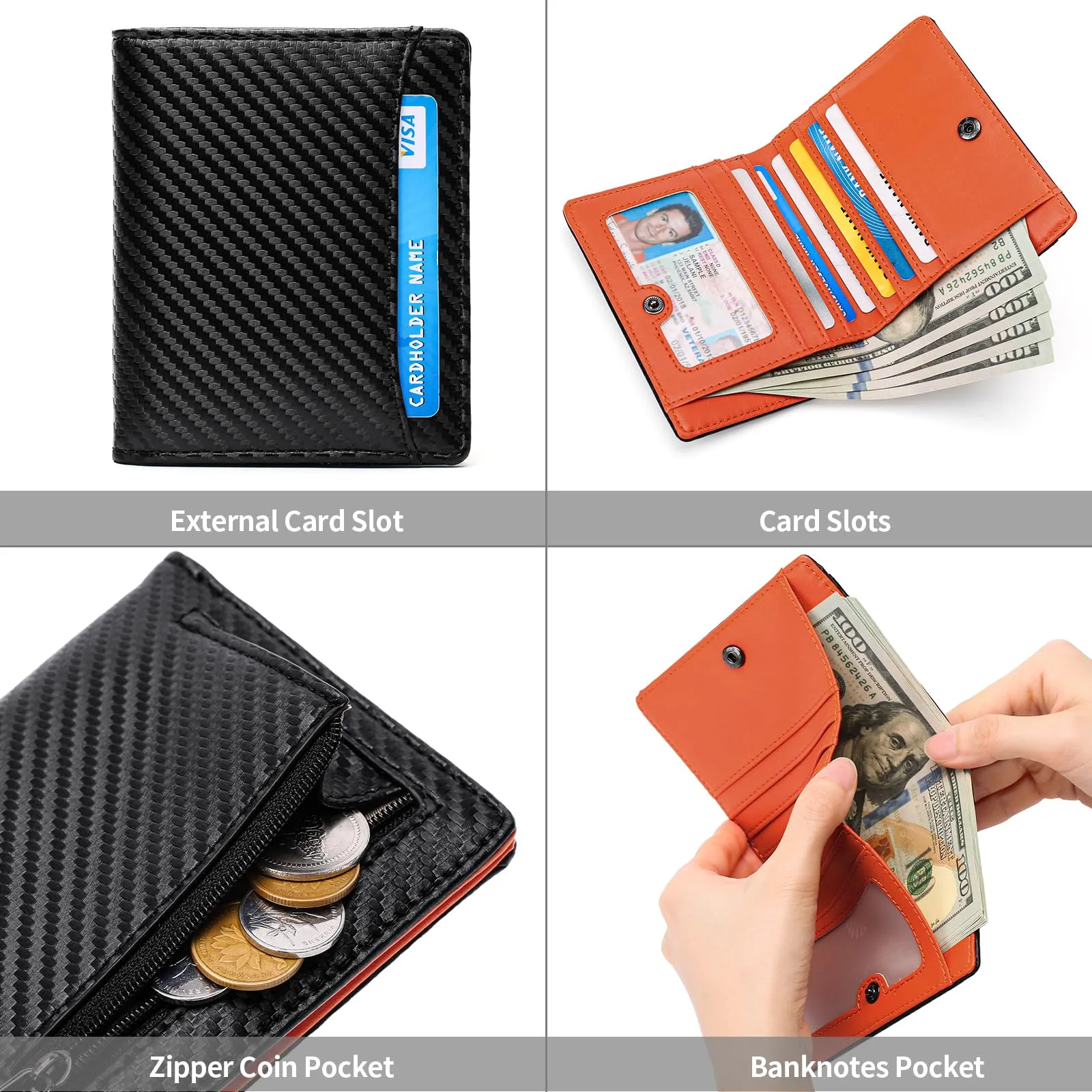 GAEKEAO Portafoglio da Uomo Sottile a Doppia Funzione con Blocco RFID, Porta Carte di Credito in Vera Pelle, Minimalista, con Tasca Frontale per Uomo con Portamonete con Cerniera, Minimalista - immagine 2