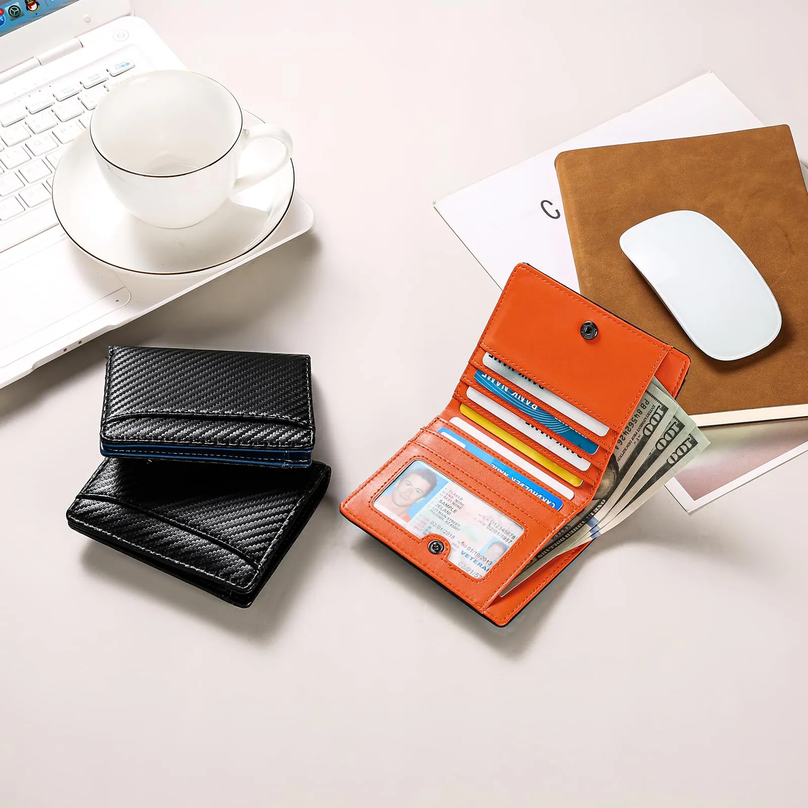 GAEKEAO Portafoglio da Uomo Sottile a Doppia Funzione con Blocco RFID, Porta Carte di Credito in Vera Pelle, Minimalista, con Tasca Frontale e Cerniera per Portamonete, 3.78 x 0.6 x 4.61 inches - immagine 6