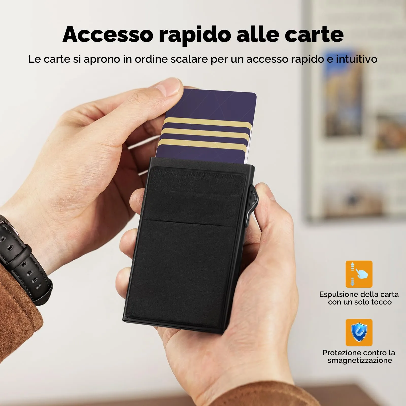 YESIIW Porta carte Uomo Slim Donna - Portafoglio Porta Carte Di Credito Protezione RFID - Portacarte Mini Portatessere tascabile smart schermato | Portamonete Box Regalo (Nero) - immagine 5