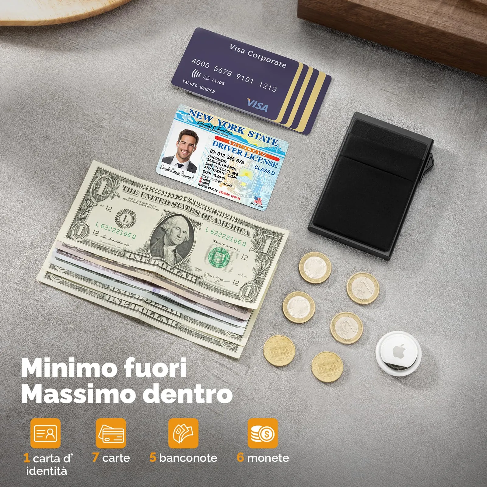 YESIIW Porta carte Uomo Slim Donna - Portafoglio Porta Carte Di Credito Protezione RFID - Portacarte Mini Portatessere tascabile smart schermato | Portamonete Box Regalo (Nero) - immagine 6