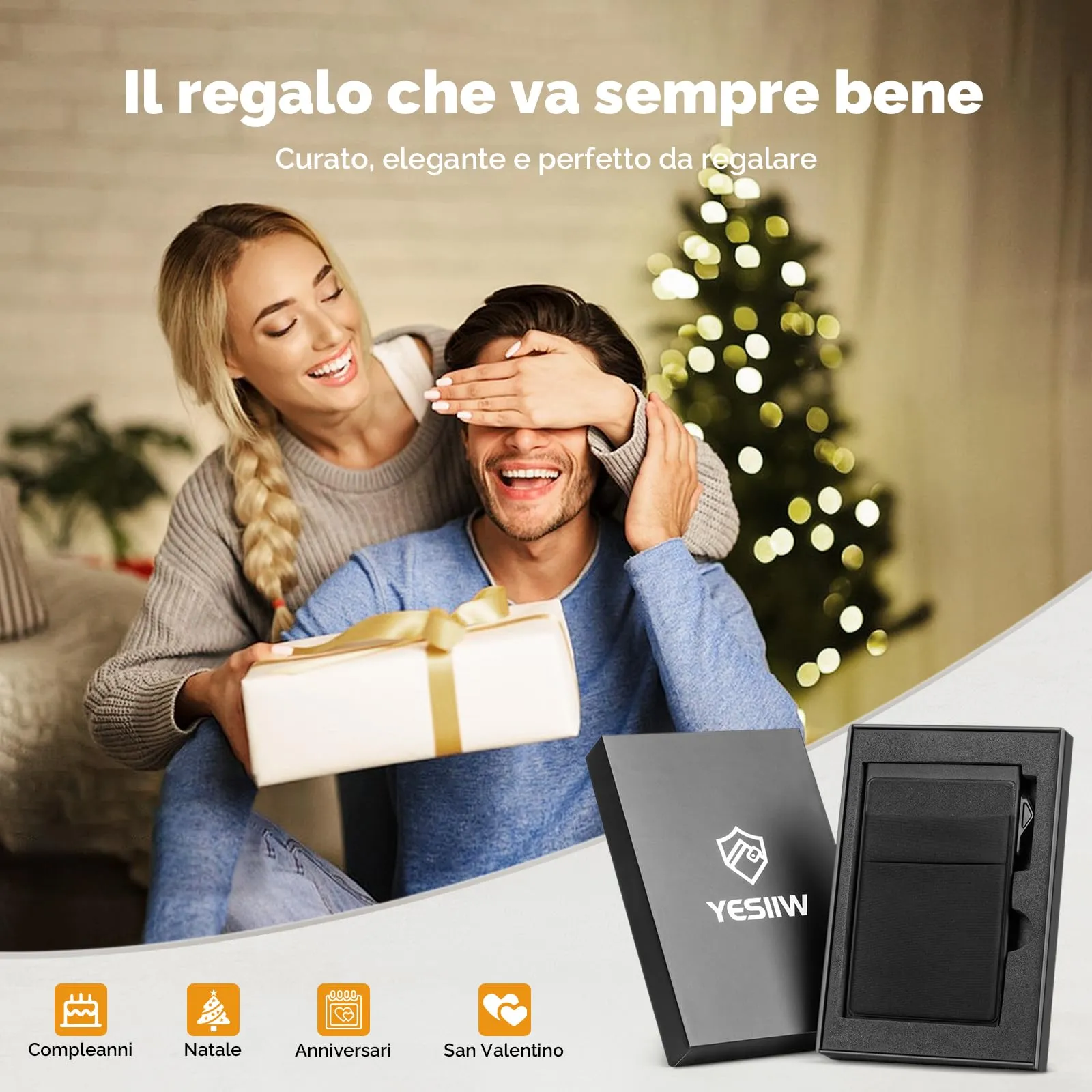 YESIIW Porta carte Uomo Slim Donna - Portafoglio Porta Carte Di Credito Protezione RFID - Portacarte Mini Portatessere tascabile smart schermato | Portamonete Box Regalo (Nero) - immagine 8