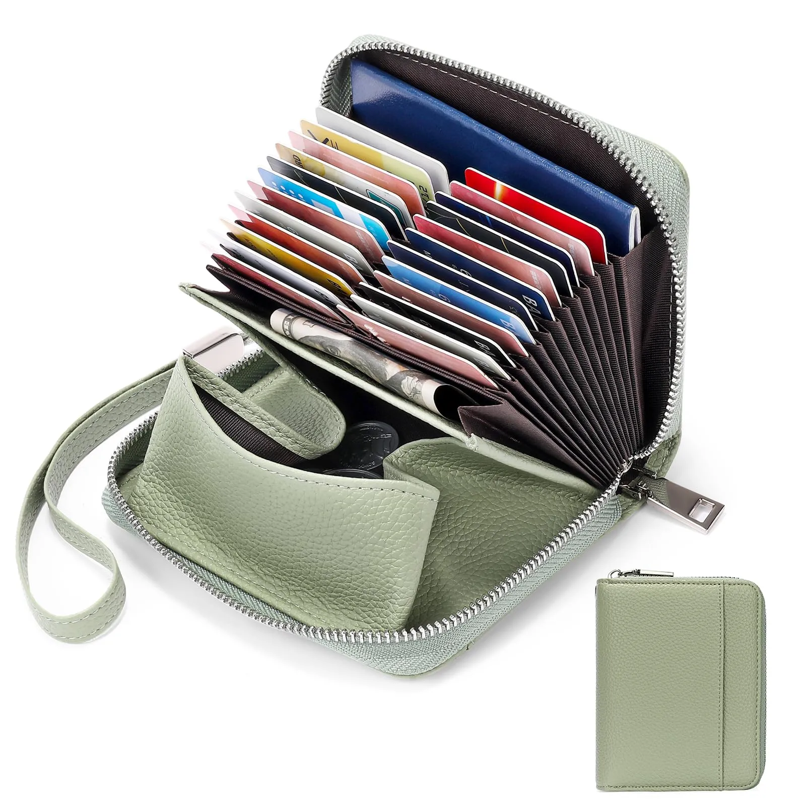 SENDEFN Portafoglio Donna in Pelle Cerniera Portamonete Piccolo Portafogli con Blocco RFID Porta Tessere Porta Carte di Credito Donna con 24 Scomparti per Carte - immagine 2
