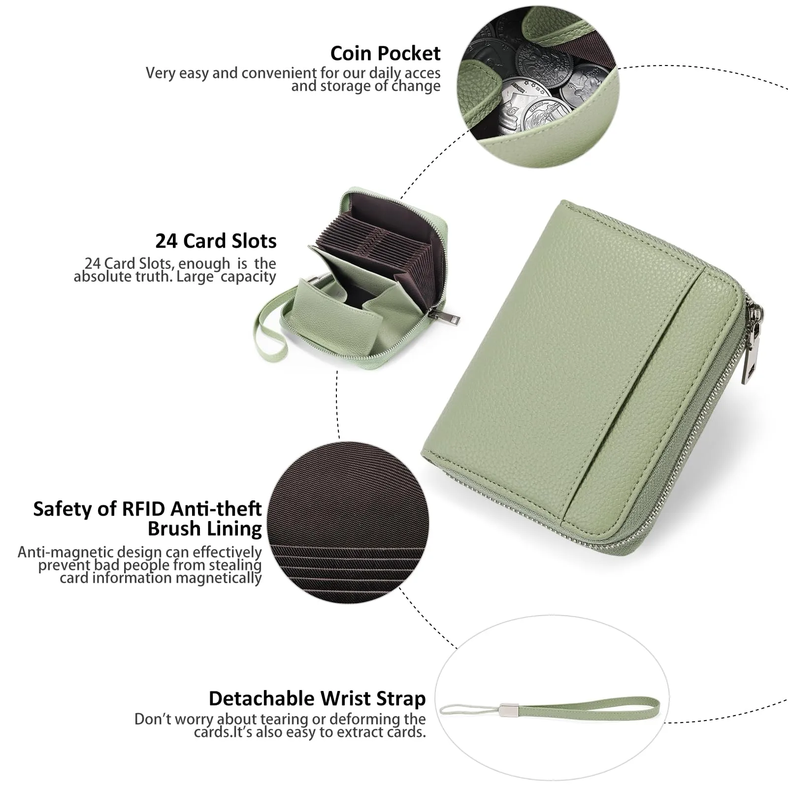SENDEFN Portafoglio Donna in Pelle Cerniera Portamonete Piccolo Portafogli con Blocco RFID Porta Tessere Porta Carte di Credito Donna con 24 Scomparti per Carte - immagine 4