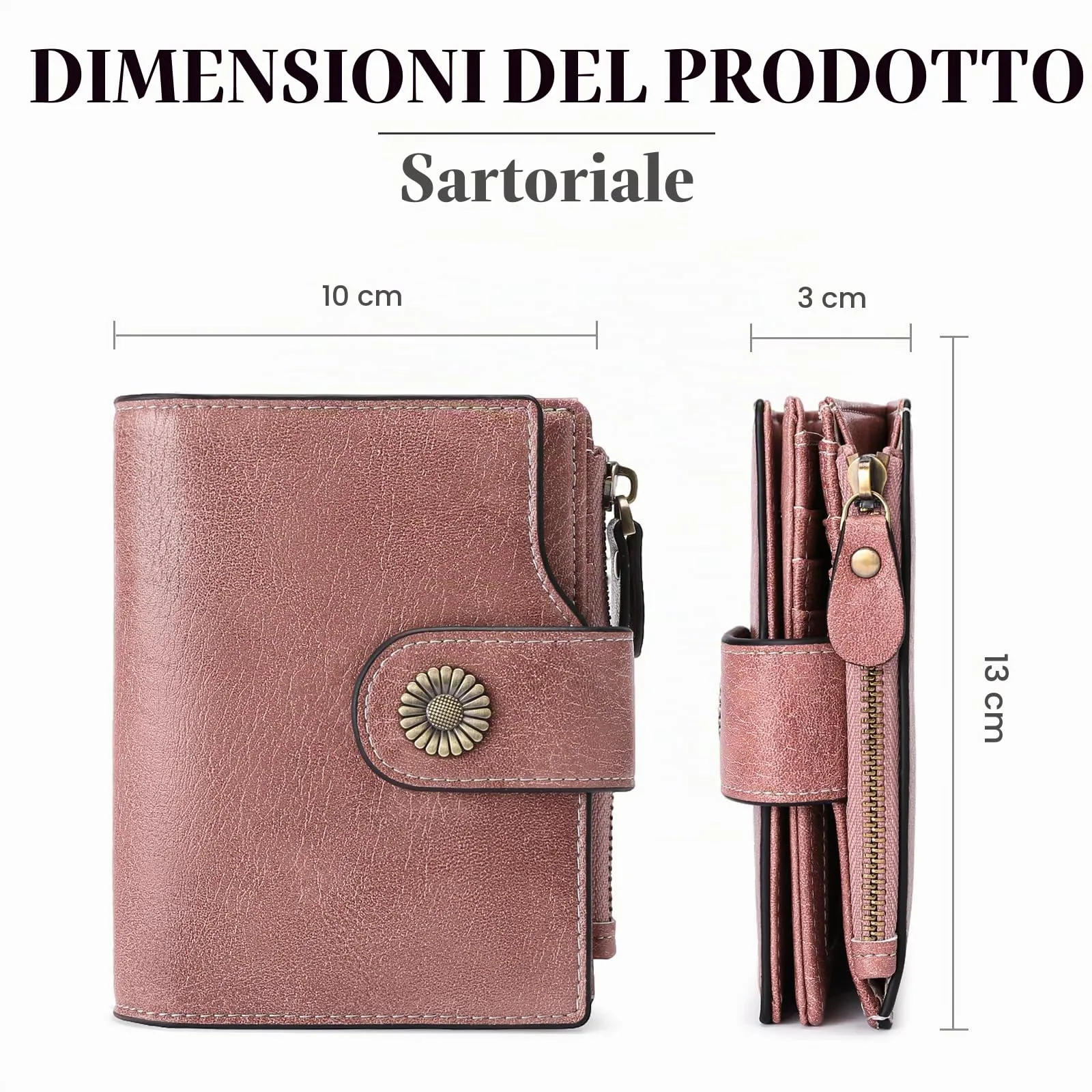SENDEFN Portafoglio Donna Pelle con Bloccaggio RFID Piccolo Portamonete Donna, 10 Scomparti per Carte con 2 Finestra di Identificazione e 1 Tasca con Cerniera - immagine 3