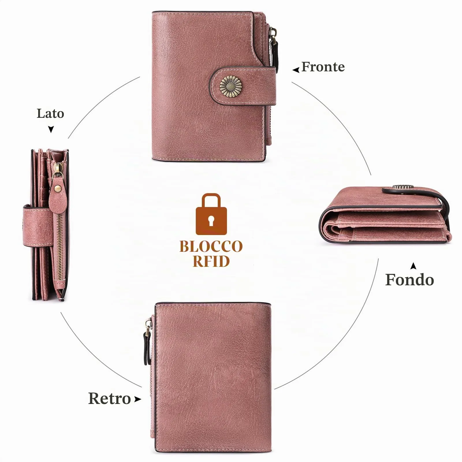 SENDEFN Portafoglio Donna Pelle con Bloccaggio RFID Piccolo Portamonete Donna, 10 Scomparti per Carte con 2 Finestra di Identificazione e 1 Tasca con Cerniera - immagine 4