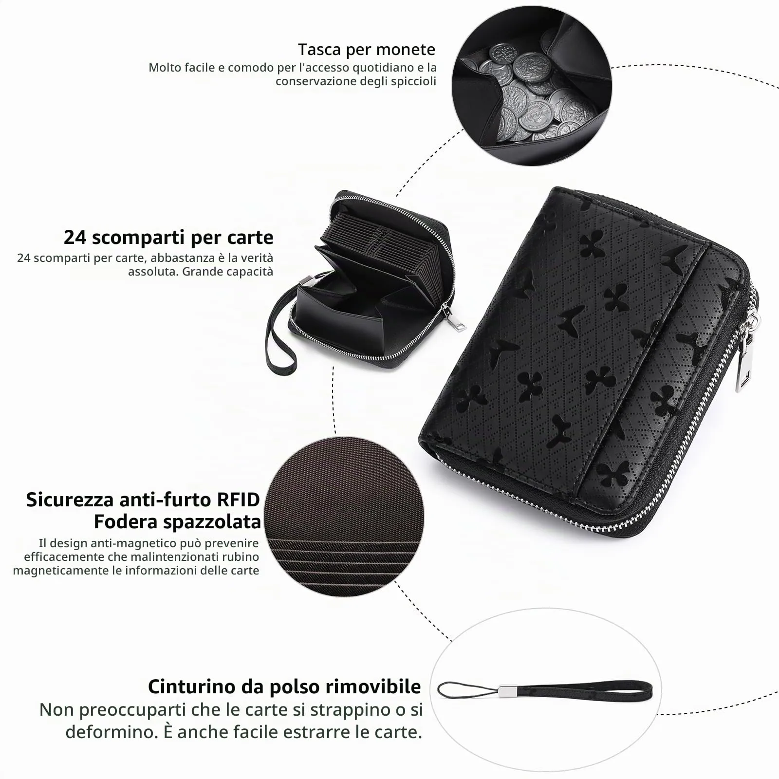 SENDEFN Portafoglio Donna in Pelle Cerniera Portamonete Piccolo Portafogli con Blocco RFID Porta Tessere Porta Carte di Credito Donna con 24 Scomparti per Carte - immagine 3