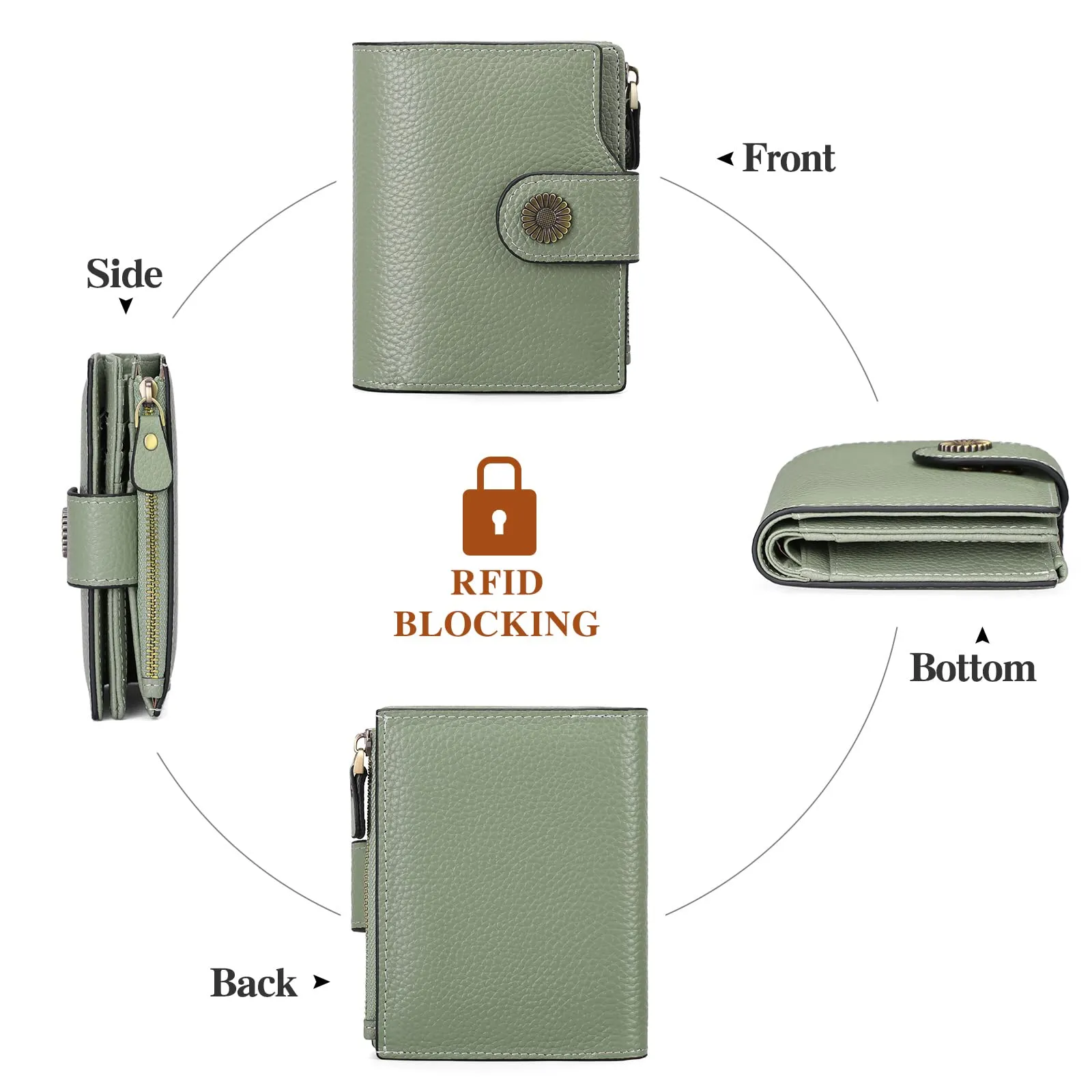 SENDEFN Portafoglio Donna Pelle con Bloccaggio RFID Piccolo Portamonete Donna, 10 Scomparti per Carte con 2 Finestra di Identificazione e 1 Tasca con Cerniera - immagine 4